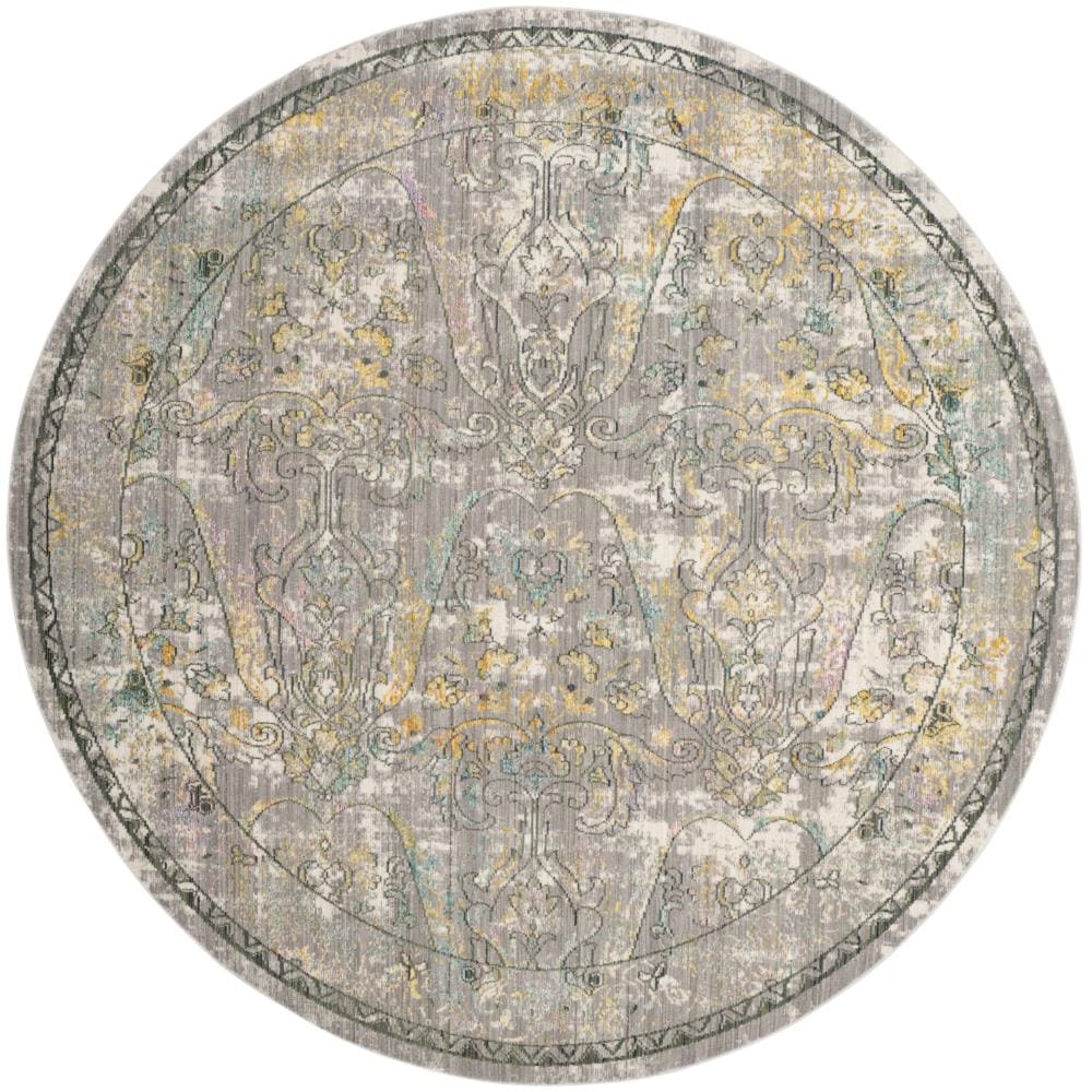 Safavieh MYS925R-7R Mystique Cadiz 7 x 7 (ft) Loomed Polyester Gray/Multi Round Indoor Distressed/Overdyed Area rug