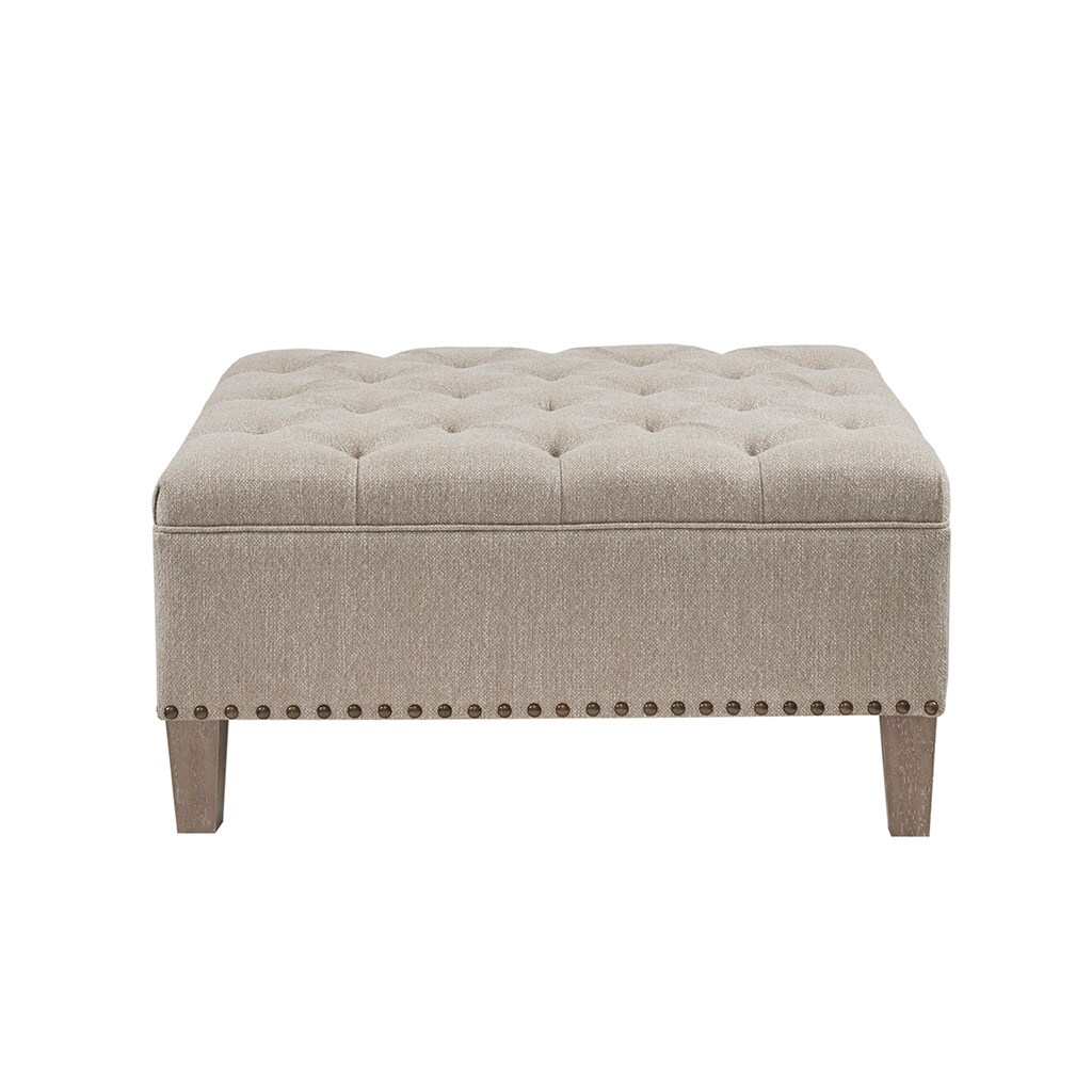 Gracie Mills 4890-101PM Farley Button Tufted Square Cocktail Ottoman with Nailhead Accent
