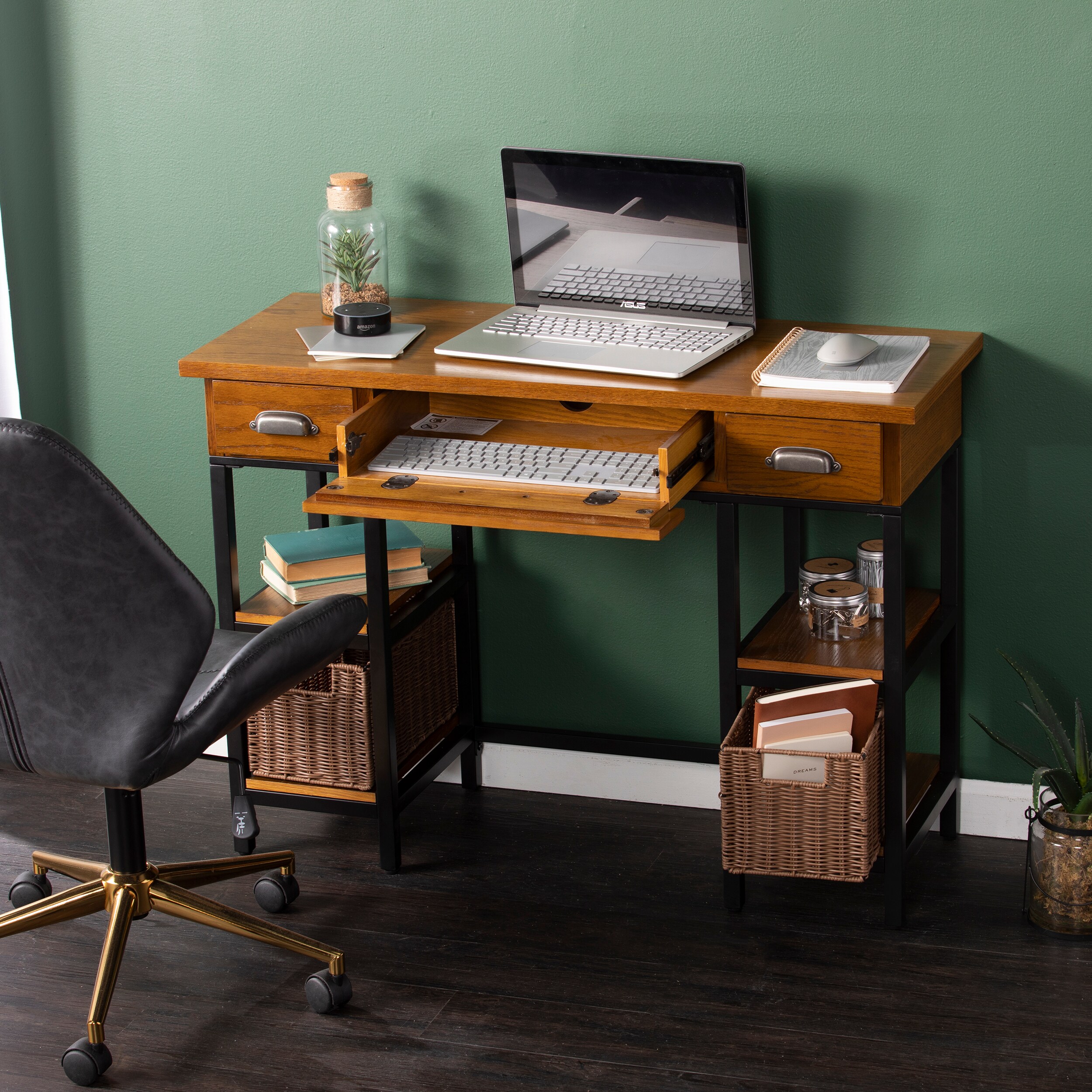 Small Desk Writing Desk for Home Office Wood Computer Desk Mid-century  Modern LOFT OAK DESK 