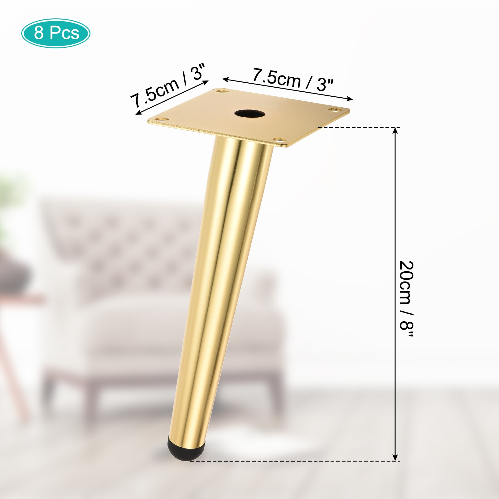 Unique Bargains 8pcs Metal Furniture Leg Replacement Couch Legs Cabinet Feet Gold Modern Furniture Legs DIY Sofa Feet with Screws for Cupboard Table