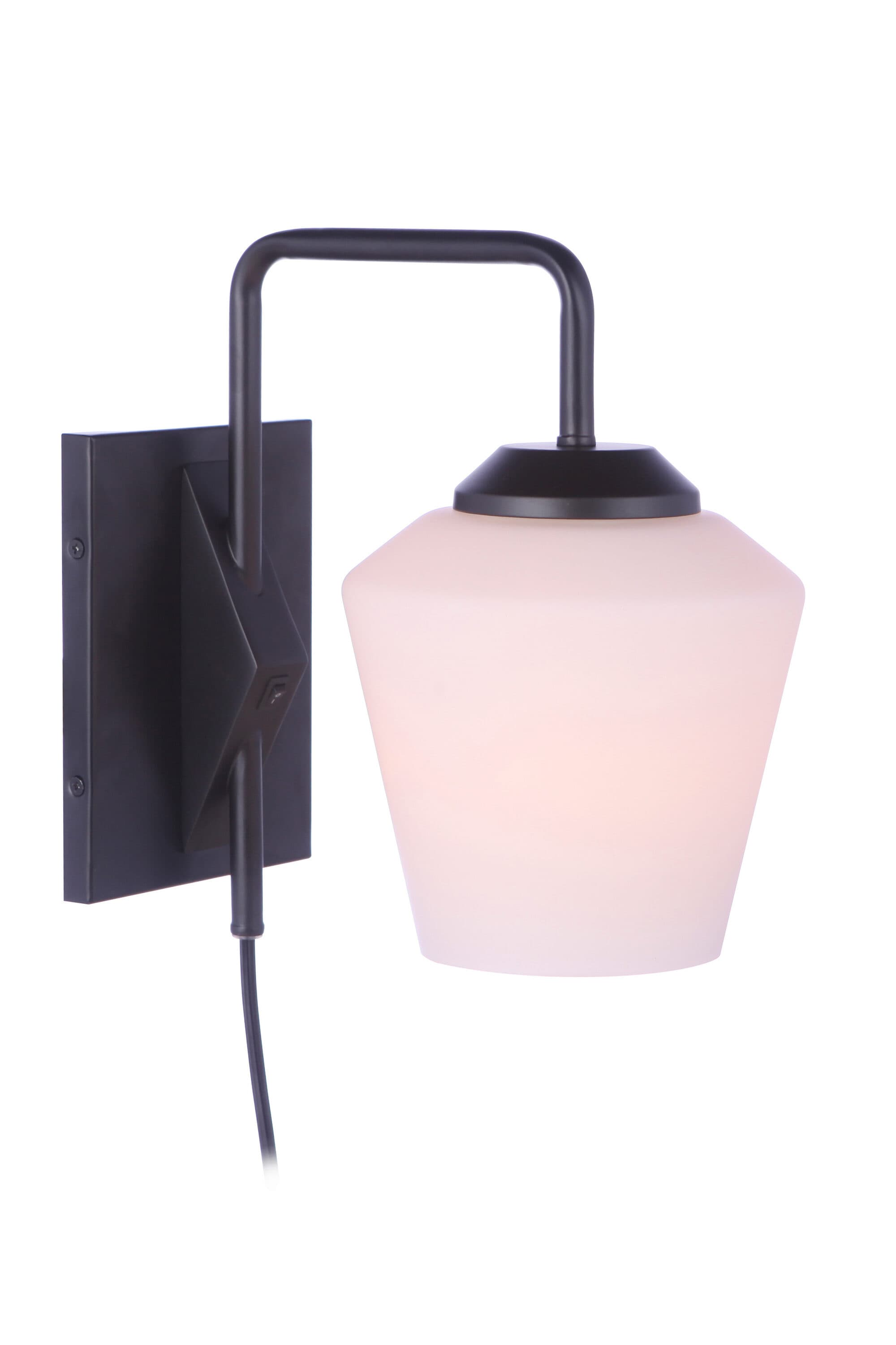 Flat Black Plug-In Wall Sconce with Frost White Glass Shade
