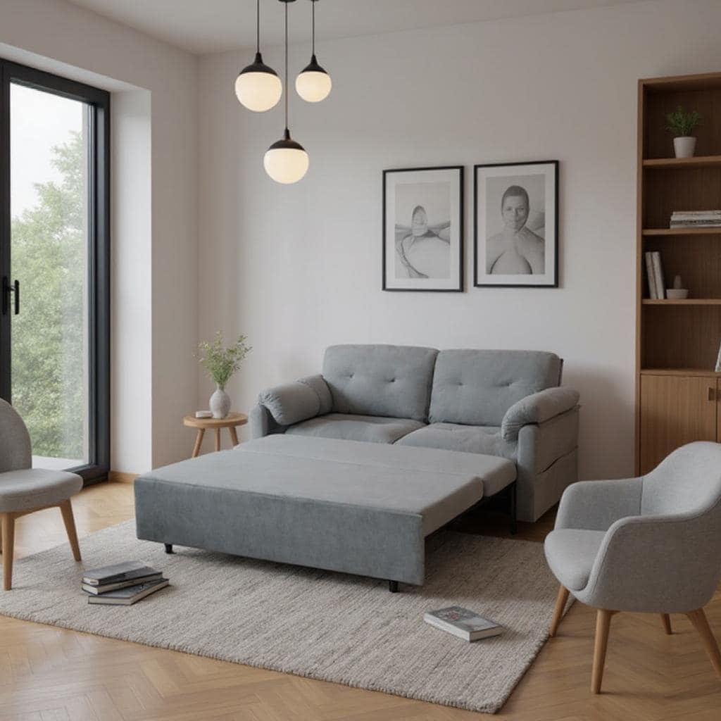 Homy Casa SLPPE GY BED SLPPE Chenille 71.65in Convertible Sleeper Sofa Queen Size Multi functional Pull Out Couch with Storage for Living Room and Bedroom in Cloud Grey