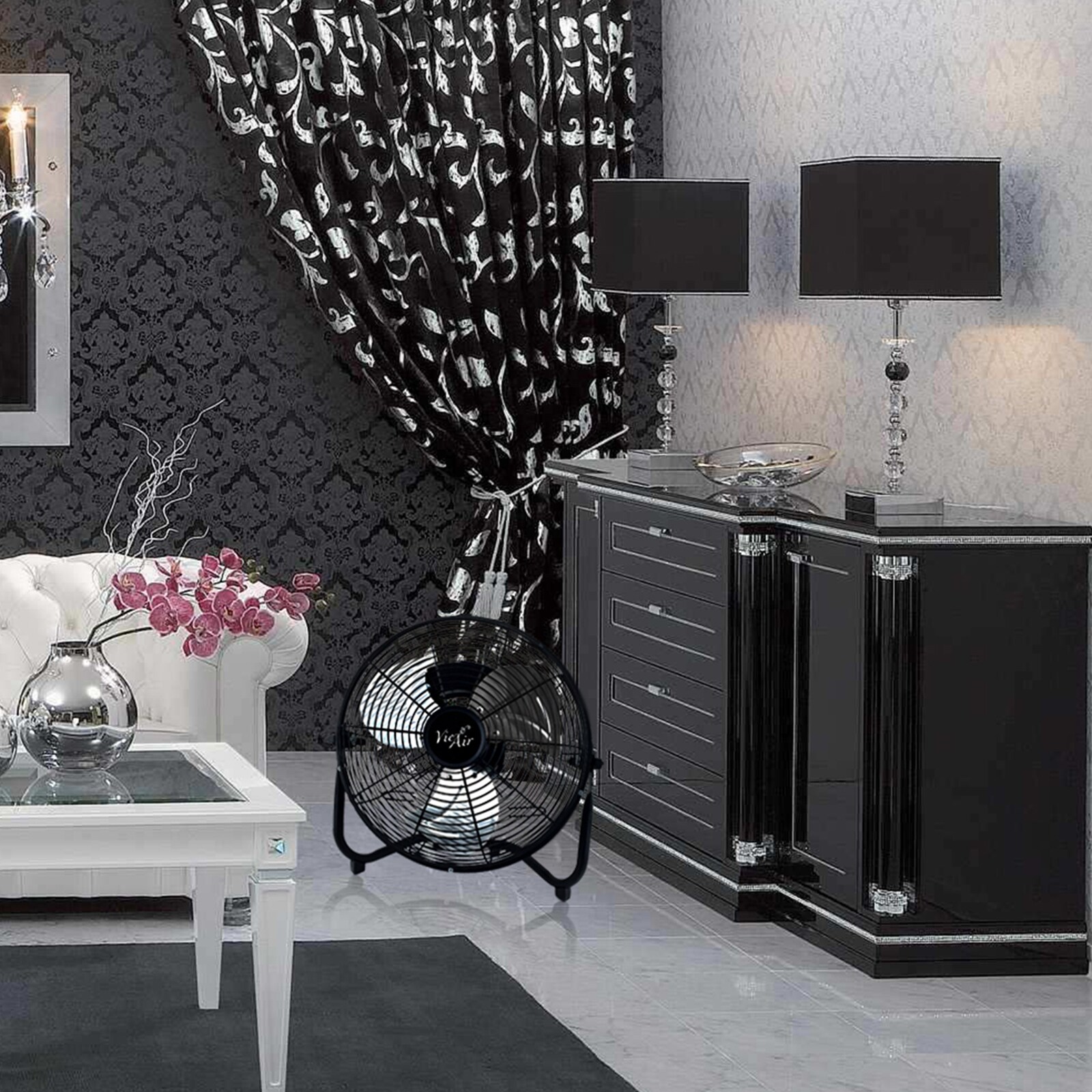 12-Inch Black Metal Three-Speed Floor Drum Fan