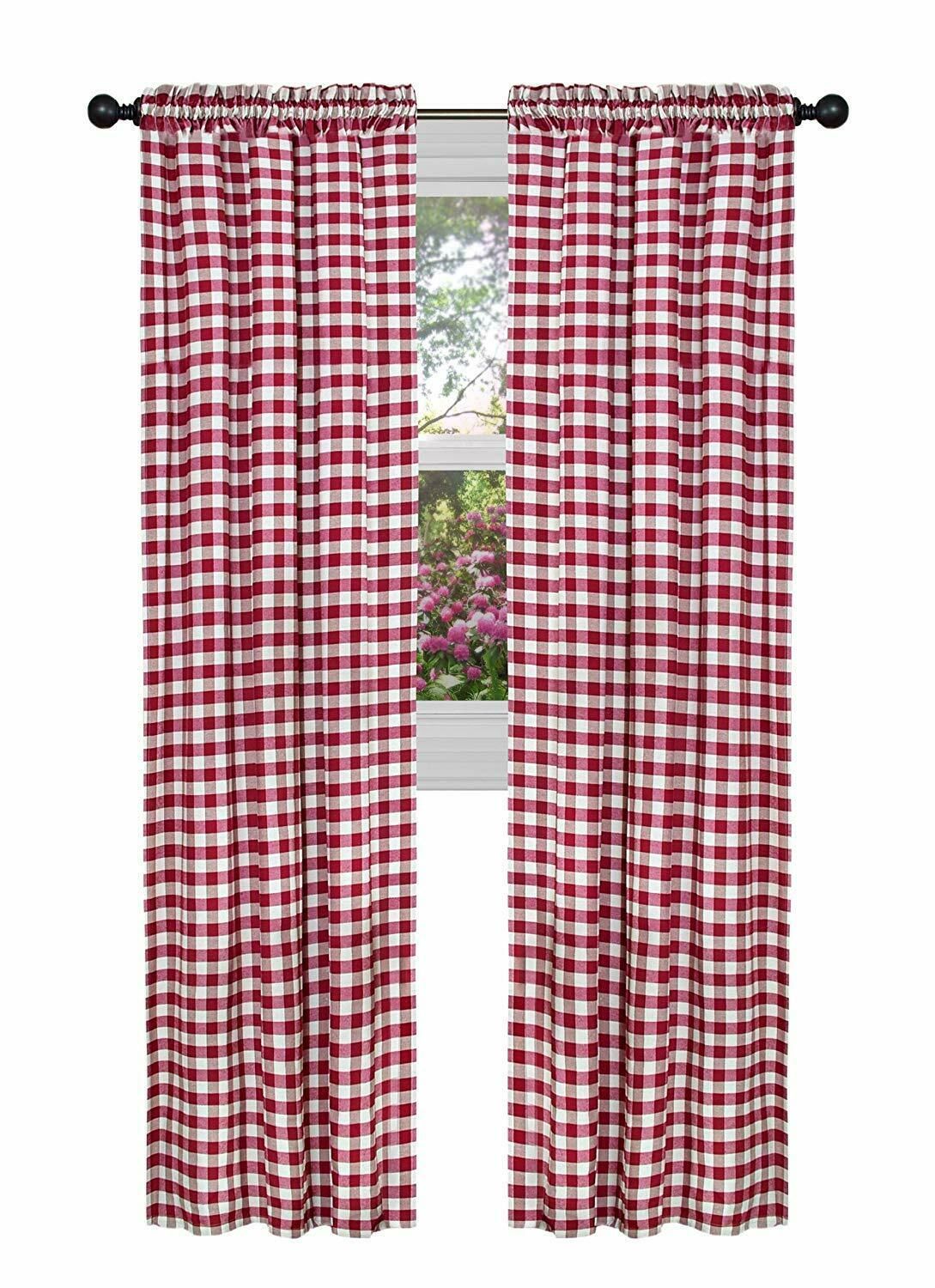 KATE AURORA Country Farmhouse Buffalo Check Plaid Gingham Single Window ...