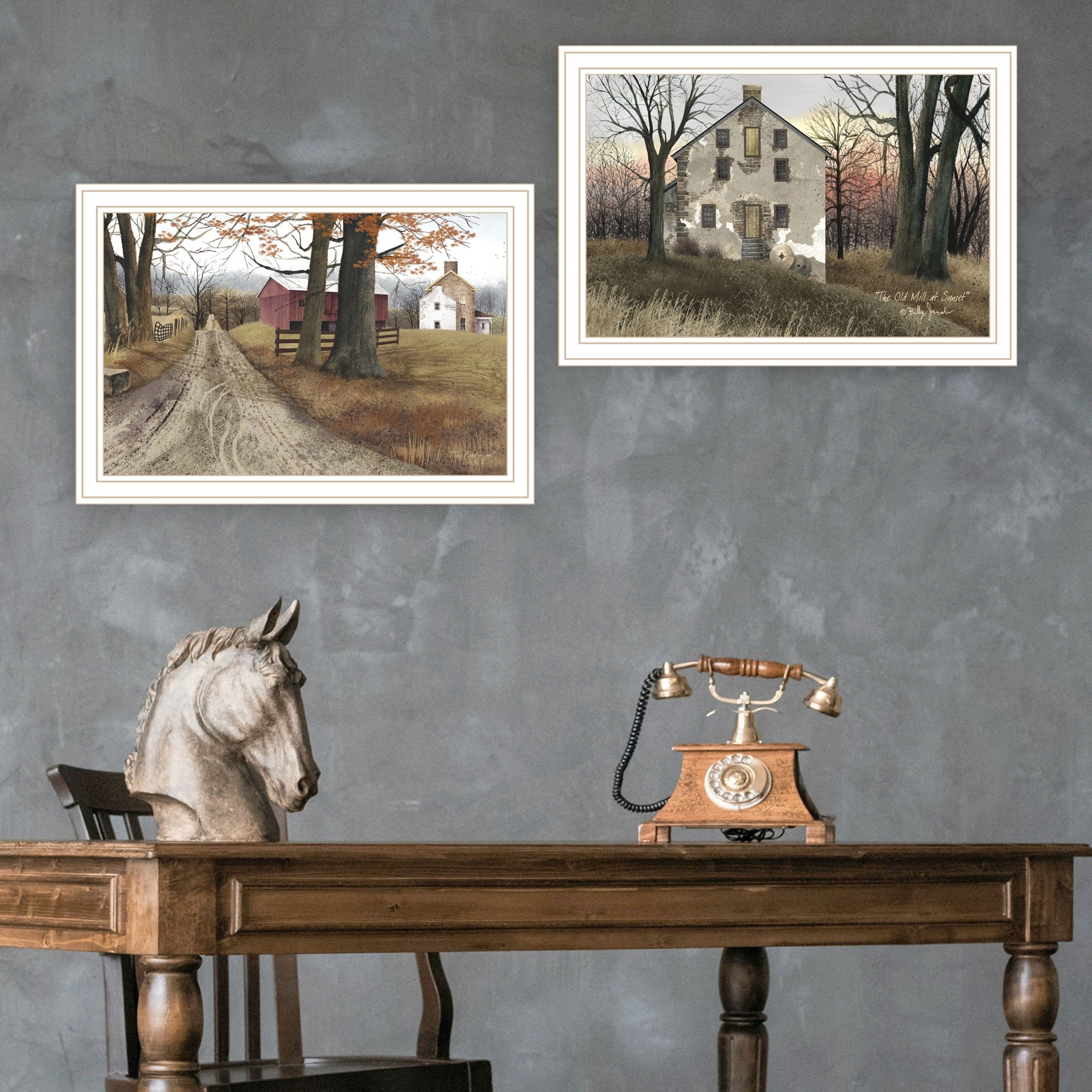 HyperDrop Cart White Frame Wood 2 Piece The Old Mill A Road Home Framed ...