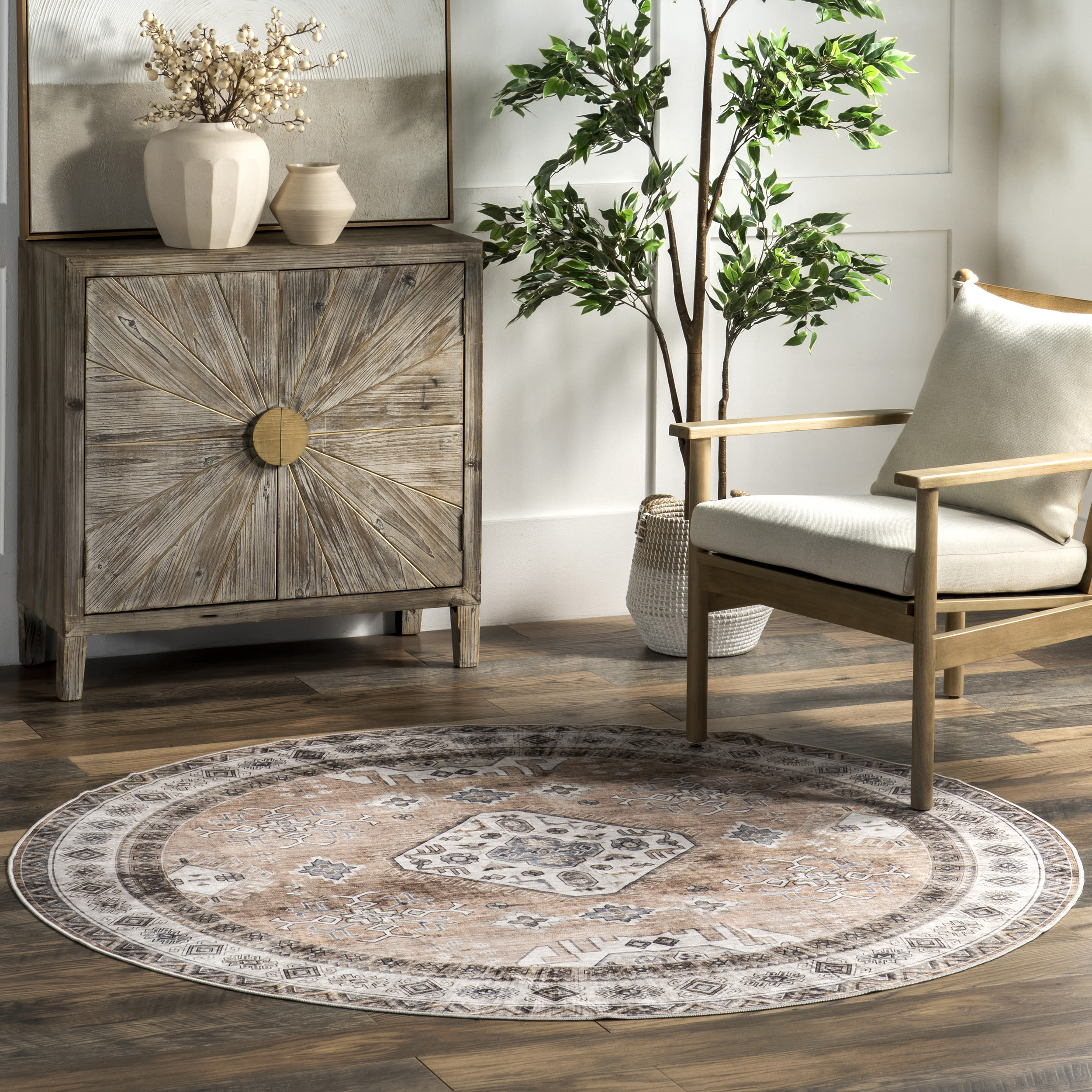 nuLOOM BIJL04A-R606 6 x 6 (ft) Loomed Light Orange Round Indoor Medallion Persian Machine washable Pet Friendly Area rug