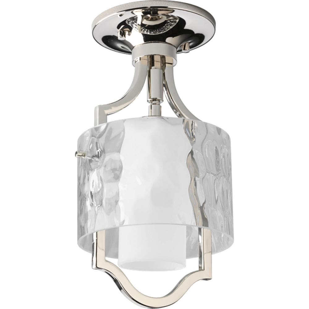Polished Nickel Mini Drum Pendant Light with Glass Shade