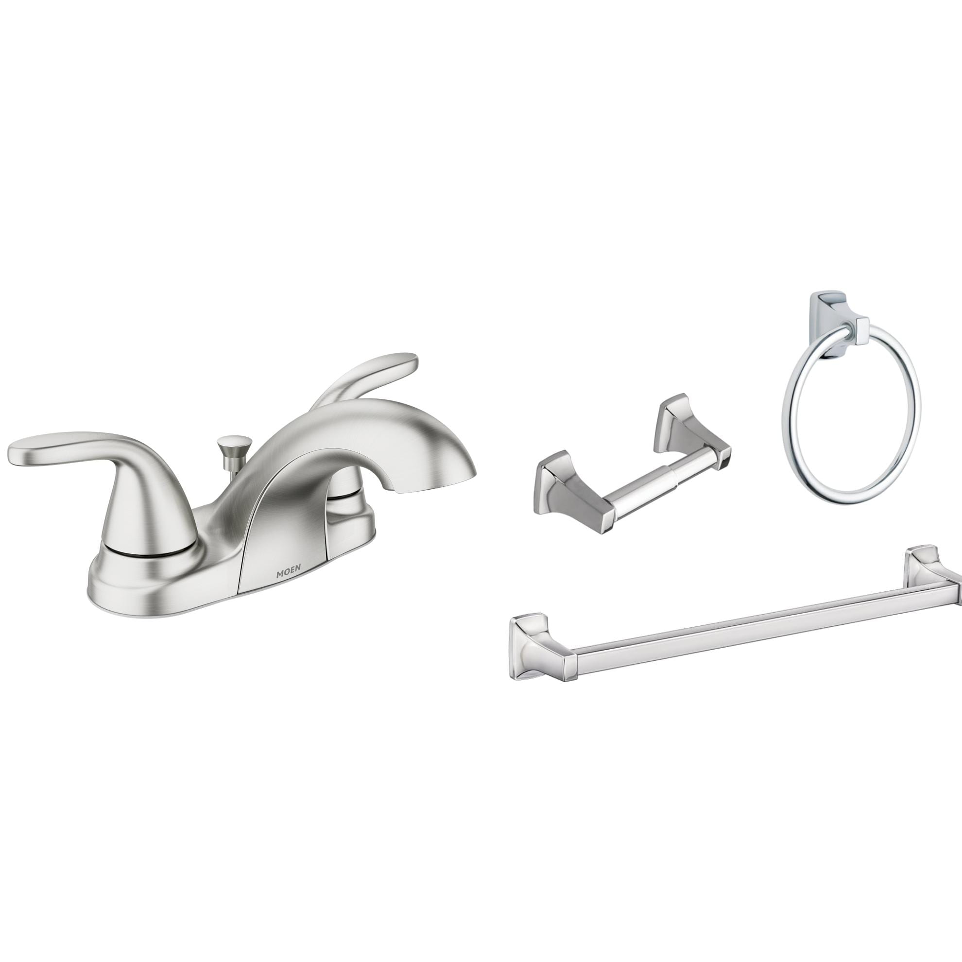 Moen  Adler Chrome 4-in centerset 2-handle Bathroom Sink Faucet with 3-Piece Hardware Set