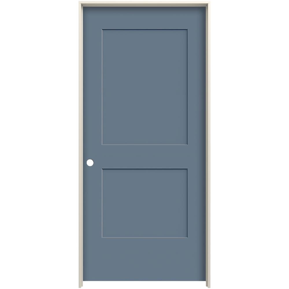 JELD-WEN 32-in x 80-in Colony Solid Core 2-panel Square Right Hand Smooth Prefinished Molded Composite Flat Jamb Single Prehung Interior Door in Blue -  LOWOLJW226100287