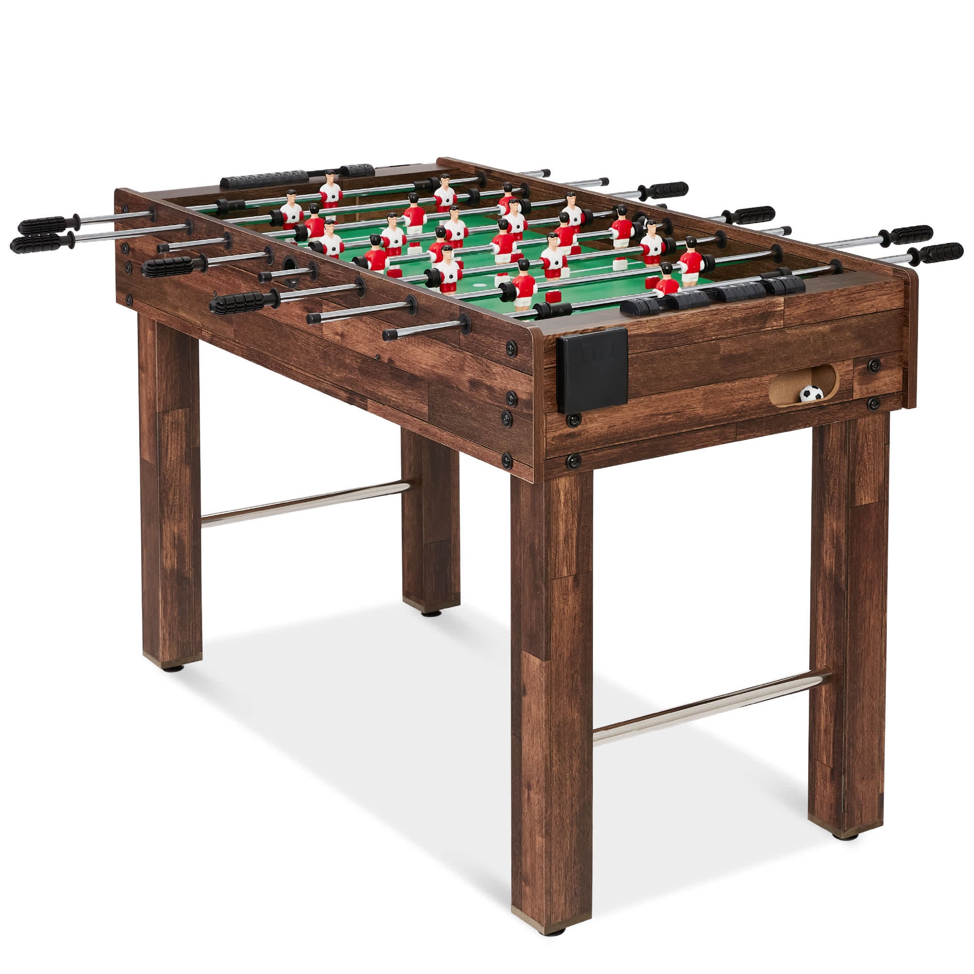 Best Choice Products SKY7392 48in Competition Sized Foosball Table for Home Game Room w/ 2 Balls 2 Cup Holders - Walnut