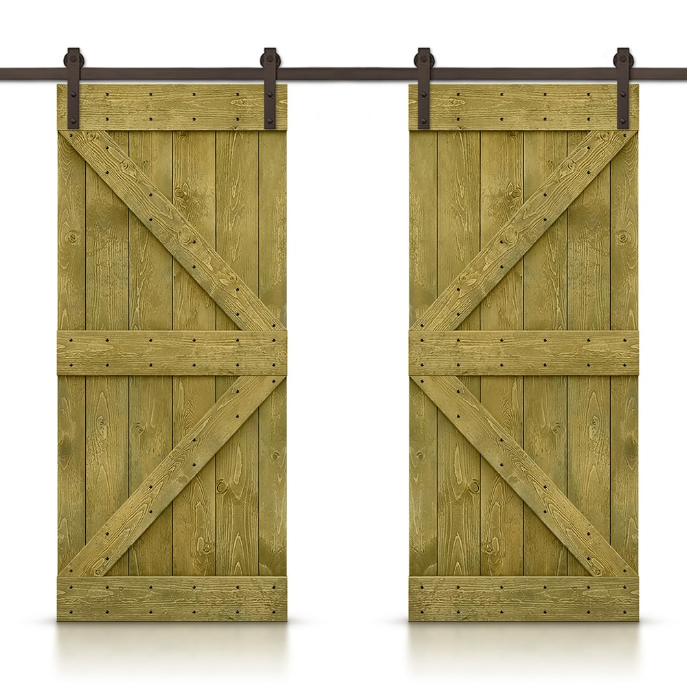 CALHOME CN+(2)SAB-79+K24DG 48-in x 84-in Jungle Green Stained Wood Solid core Double Barn Door (Hardware Included)