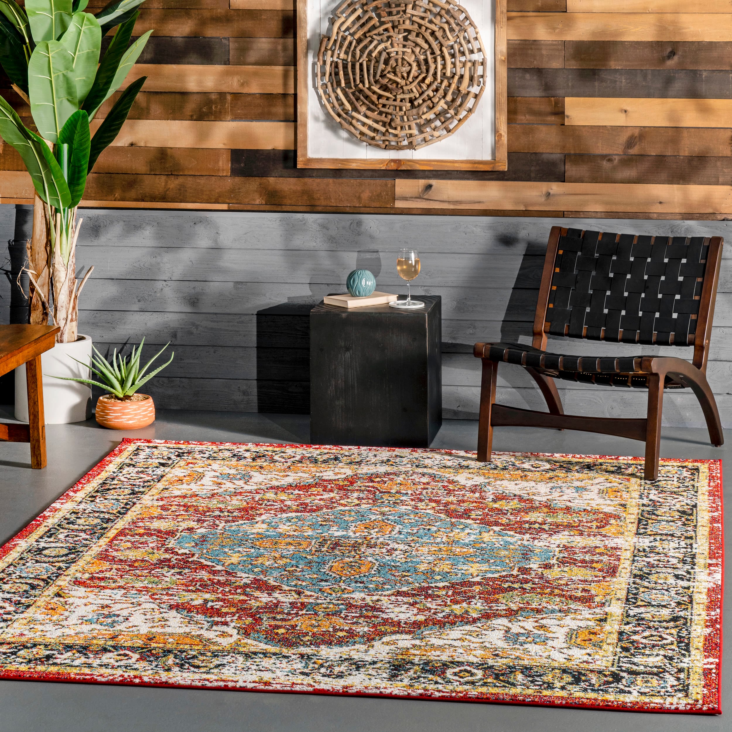 Reversible Multicolor Medallion 4' x 6' Synthetic Area Rug