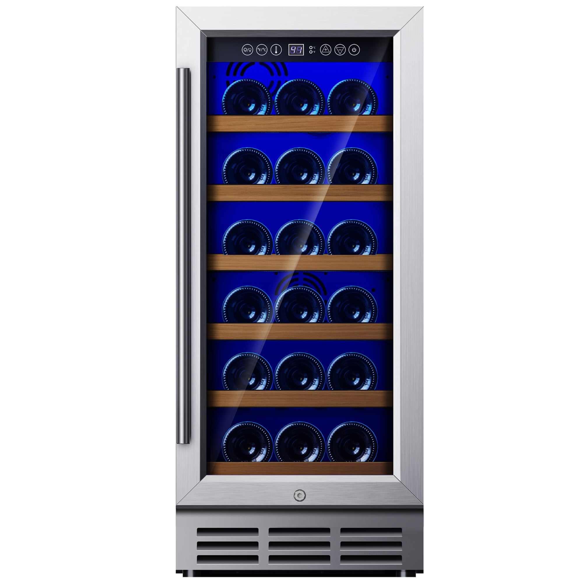 SIMZLIFE FWC003-15SI 15-in 30-Bottle Built-in/Freestanding Wine Cooler and Beverage Refrigerator with Adjustable Shelves and Temperature Memory