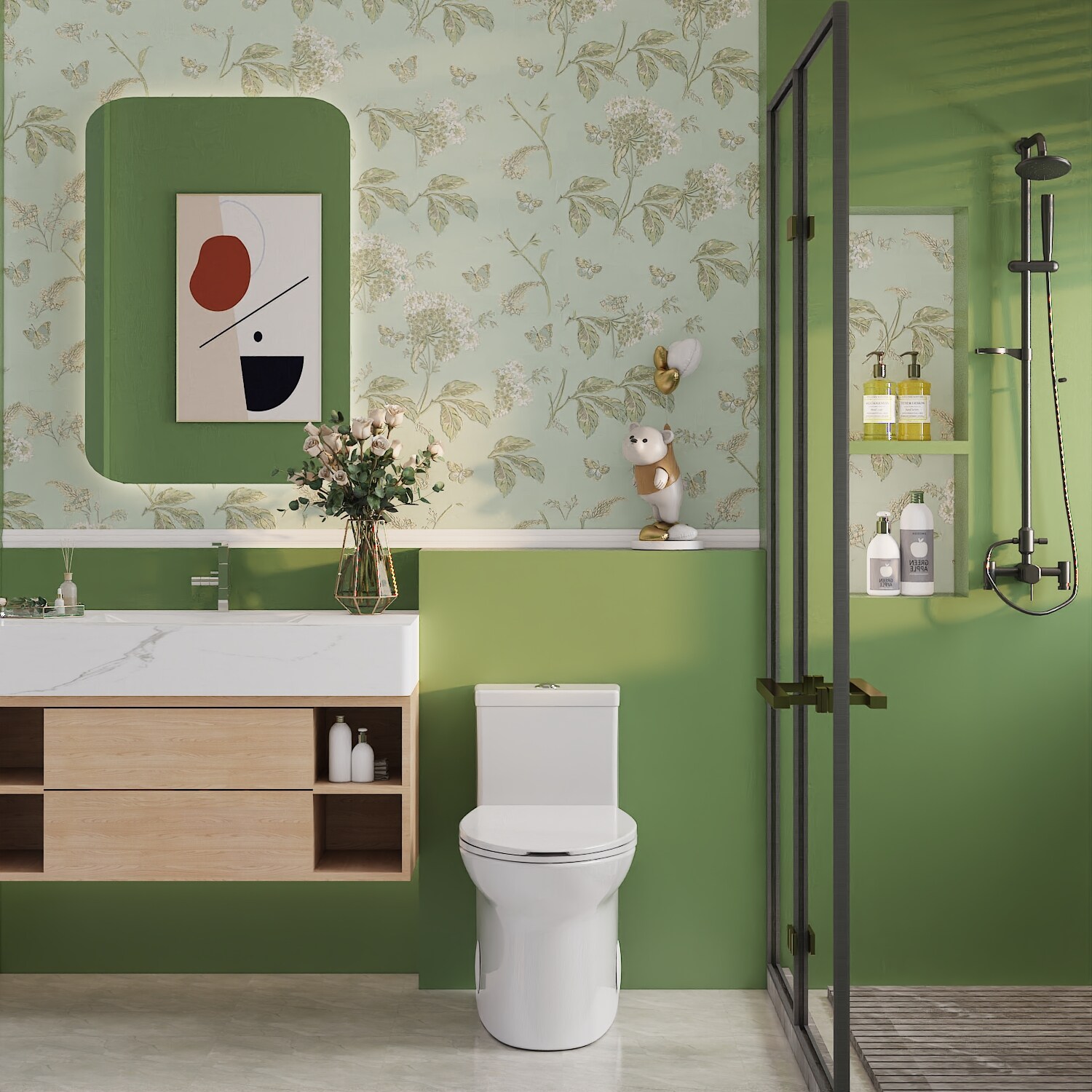 White Ceramic Dual Flush Elongated One-Piece Toilet