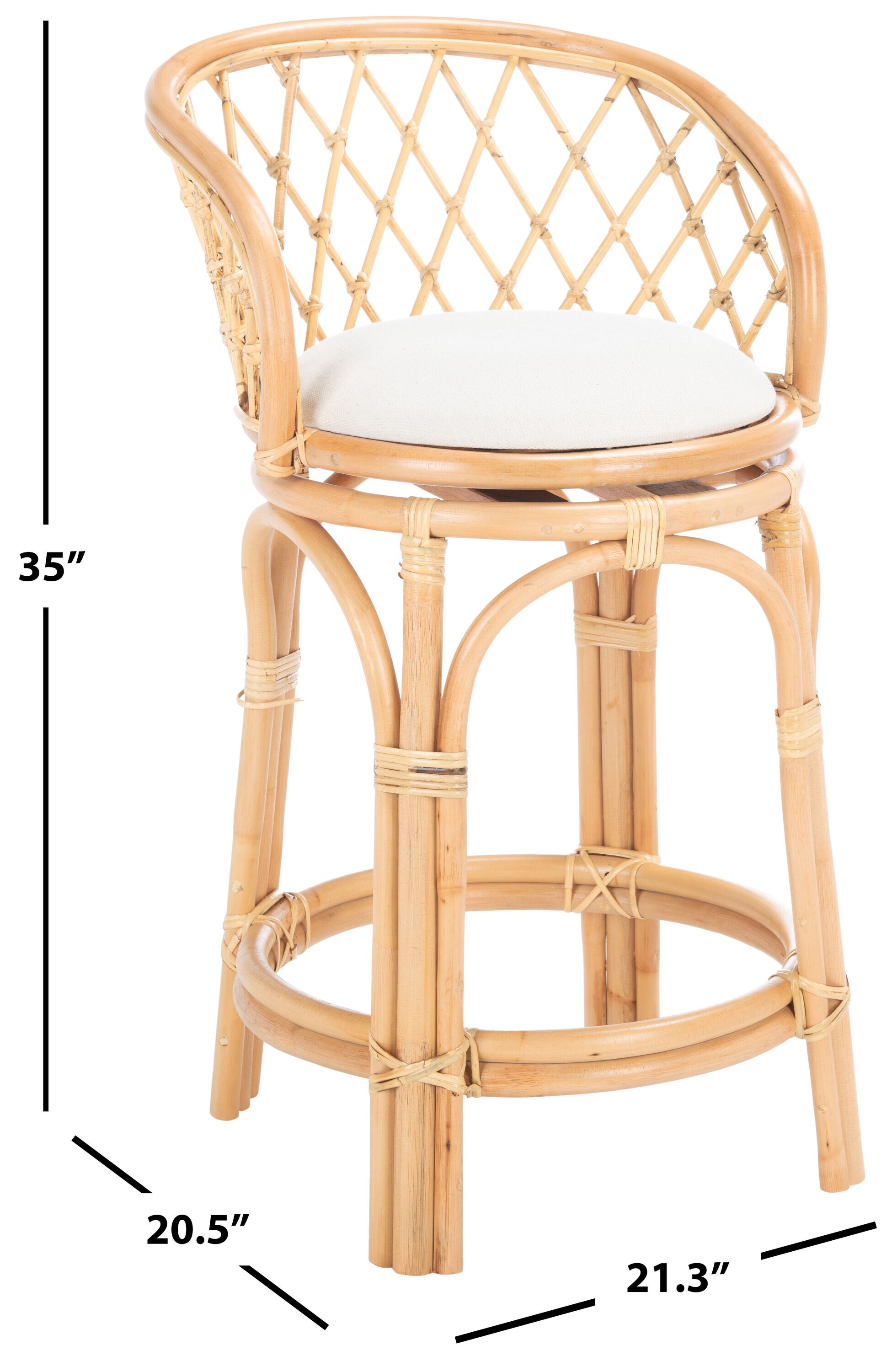 Natural Rattan Counter Stool with White Linen Cushion