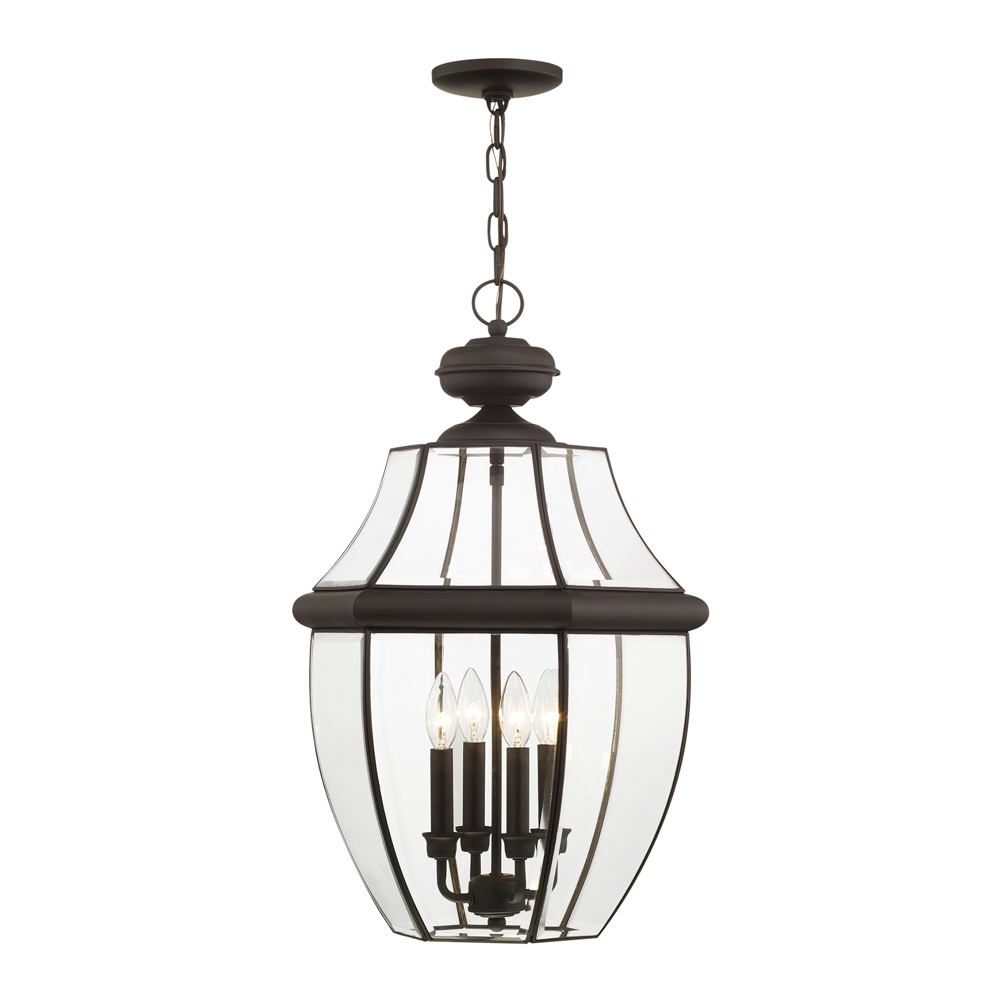 Monterey Elegance 4-Light Outdoor Pendant Lantern in Bronze with Beveled Glass