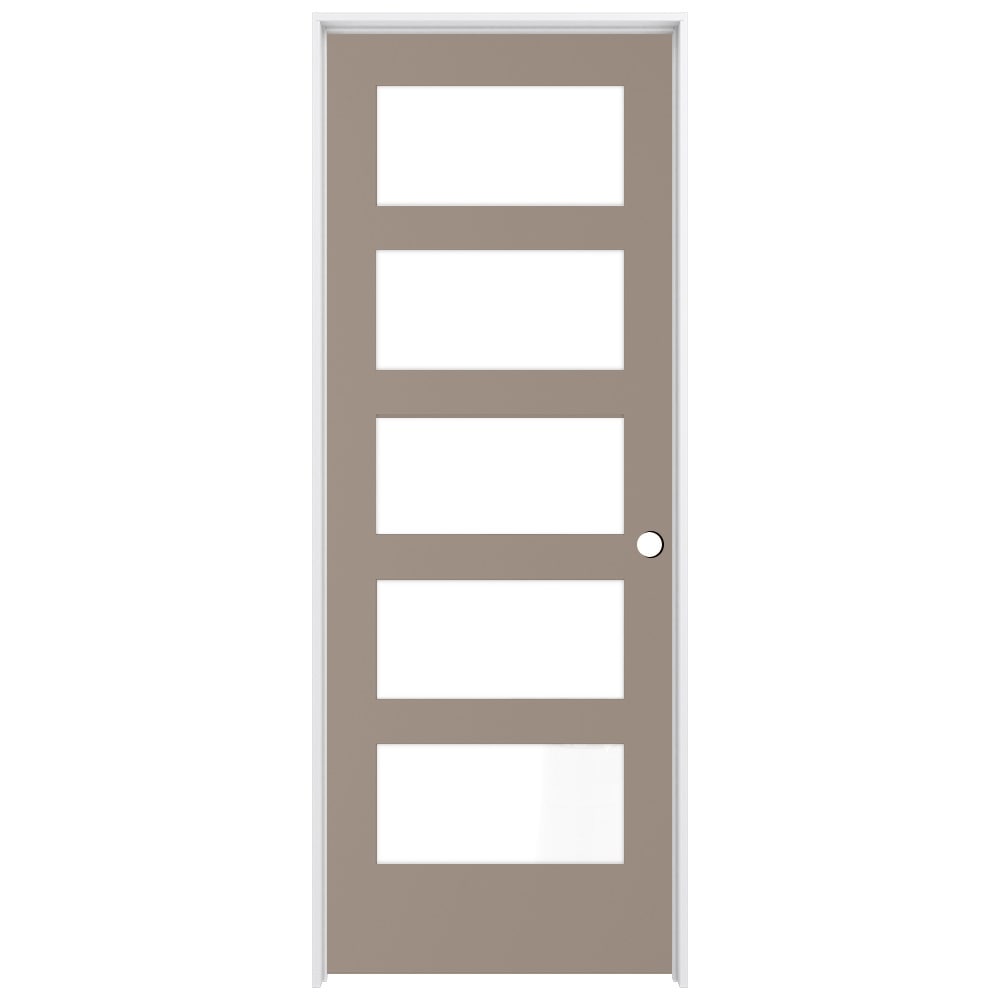 RELIABILT LO1370544 32-in x 80-in Sand Piper Solid core 5-panel equal Frosted glass Left hand Smooth Prefinished Pine Wood Flat Jamb Single Prehung Interior Door
