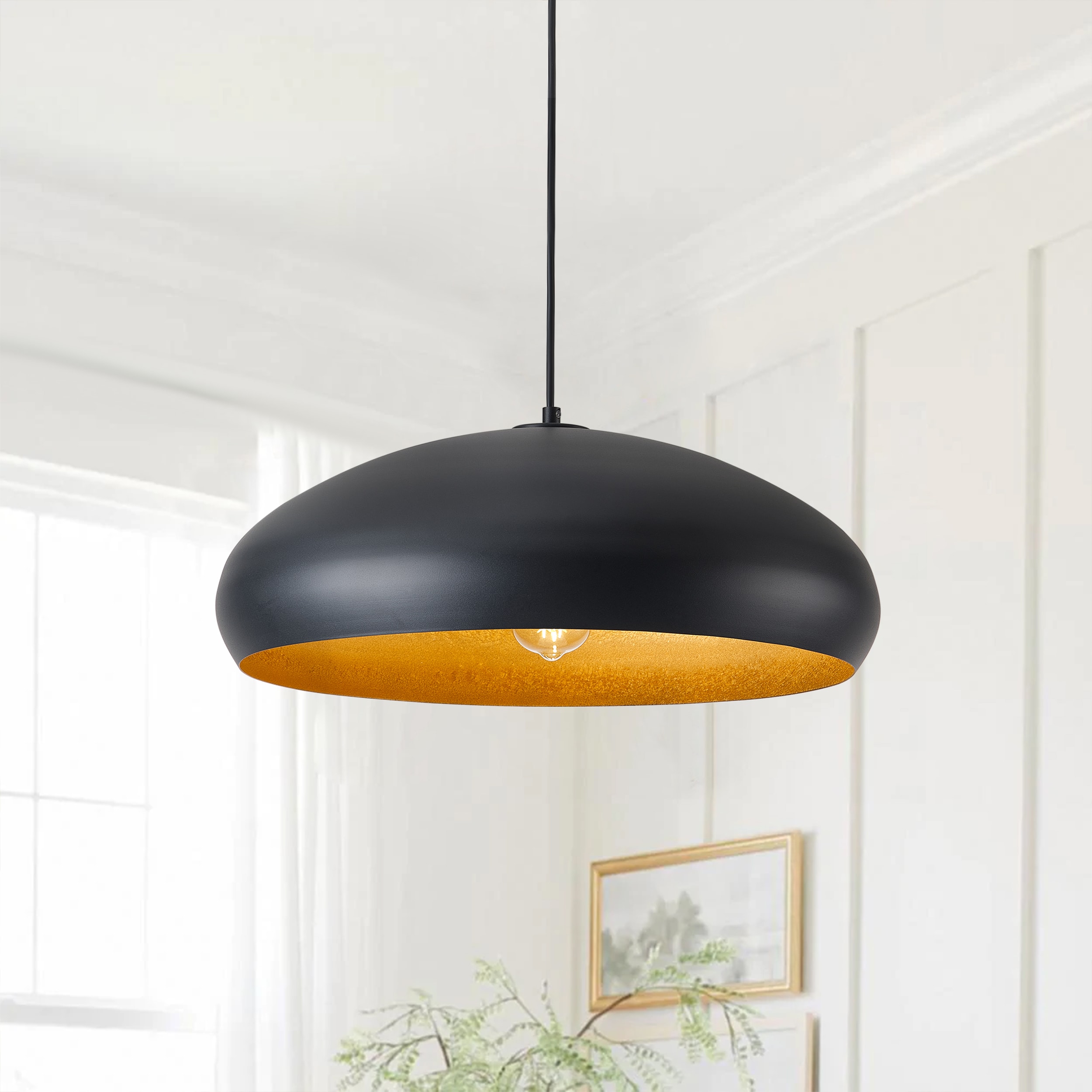 Aiwen - 1 -Light Black Industrial Metal Dome Medium Hanging Pendant Light