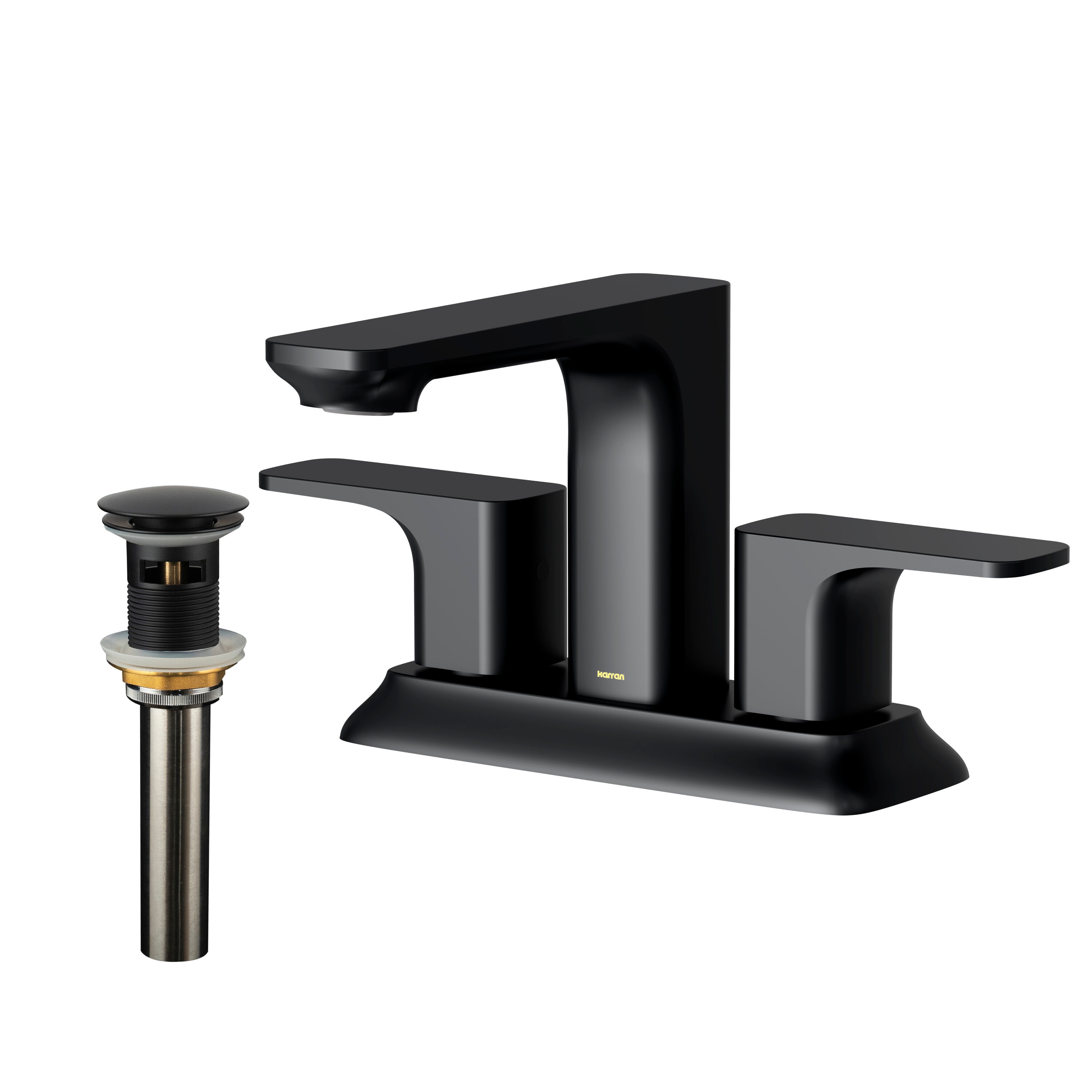 Karran KBF516MB Venda Matte Black 4-in centerset 2-handle WaterSense Low-arc Residential Handle Bathroom Sink Faucet with Drain