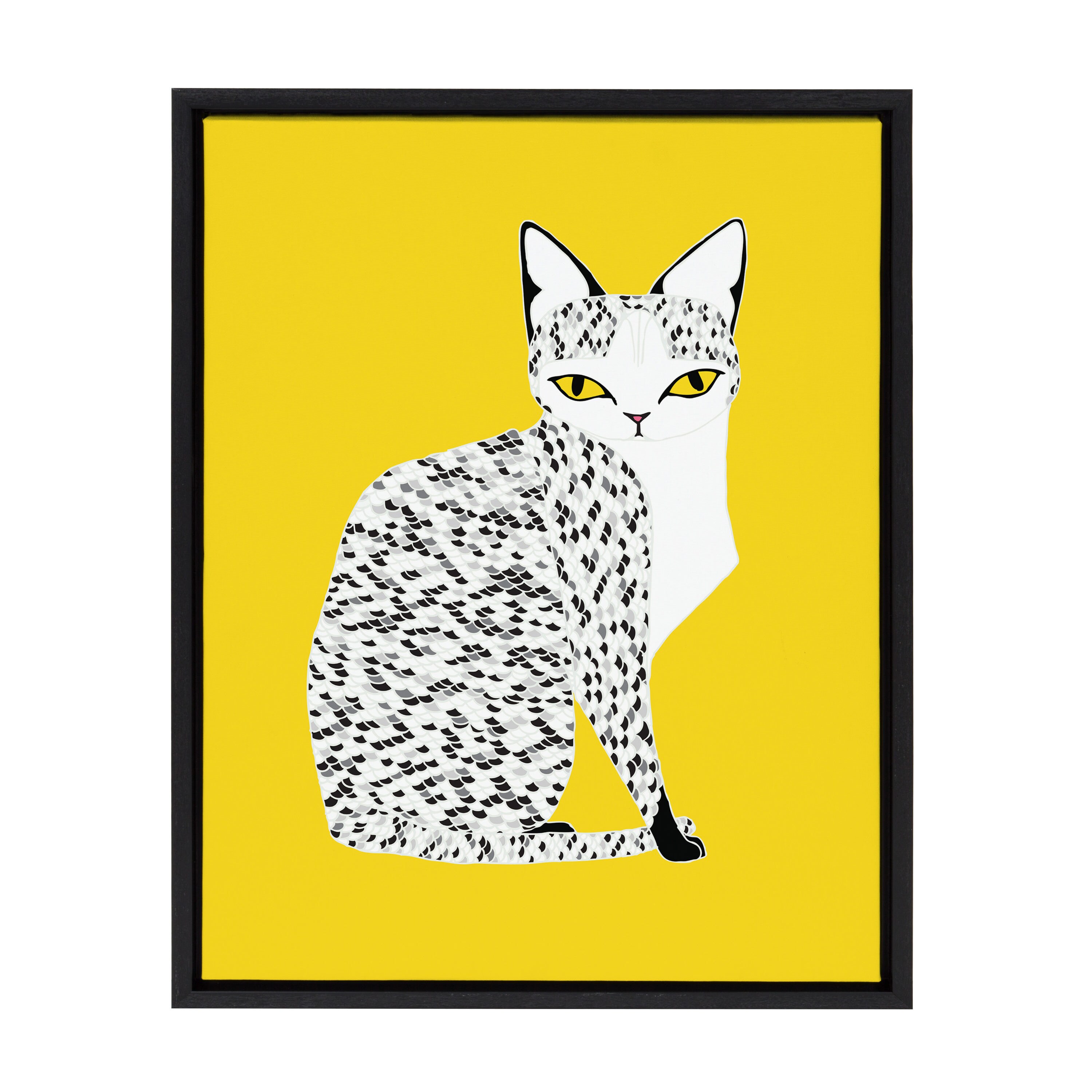 DesignOvation 217112 Egyptian Mau Cat Stacie Bloomfield Black Framed 24-in H x 18-in W Animals Print on Canvas