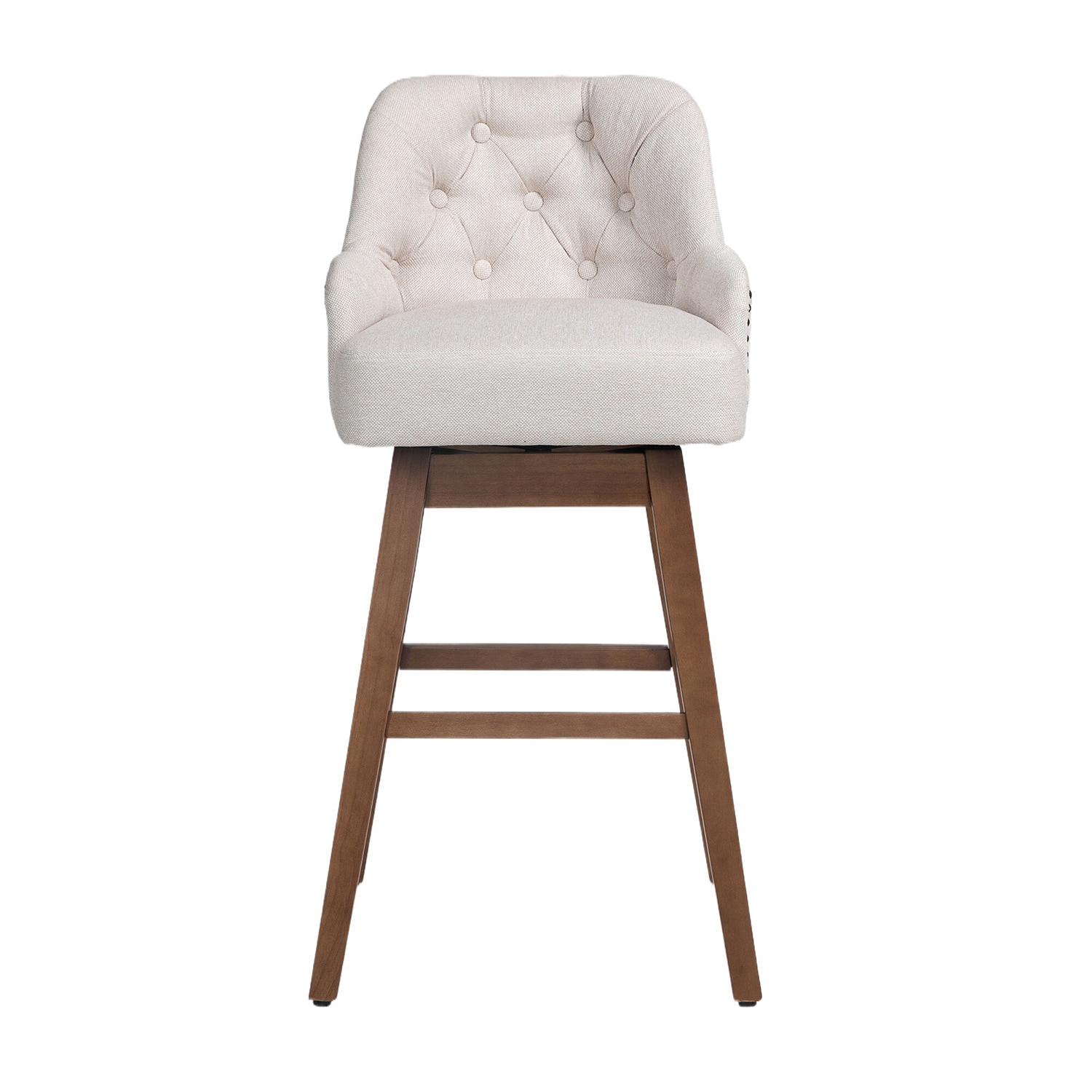 Set of 2 Beige 28-in H Bar height Upholstered Swivel Wood Bar Stool Back in White | - Bybafun YA6100119