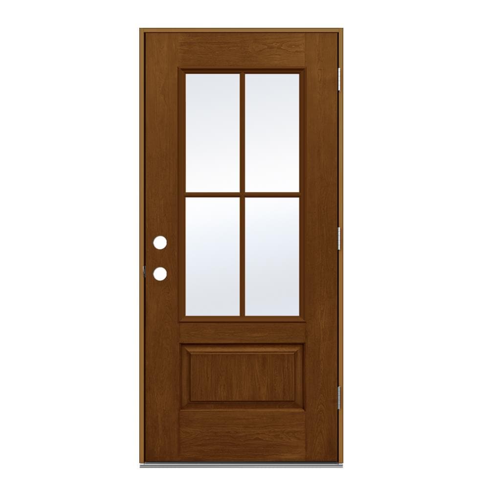 JELD-WEN LOWOLJW232500026 36-in x 80-in x 4-9/16-in Fiberglass 3/4 lite Left-hand outswing Mocha Stained Prehung Front Door Insulating core