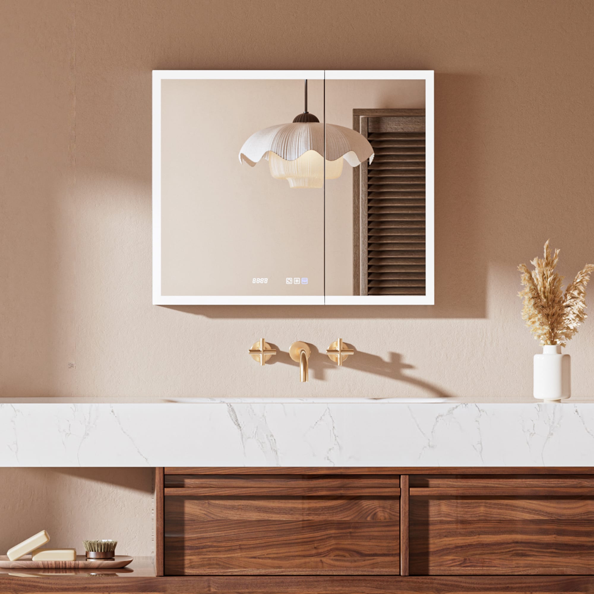 Lirago - 42 Inch x 30 Inch Lighted Bathroom Medicine Cabinet with Mirror Dimmable LED Anti Fog Ad...