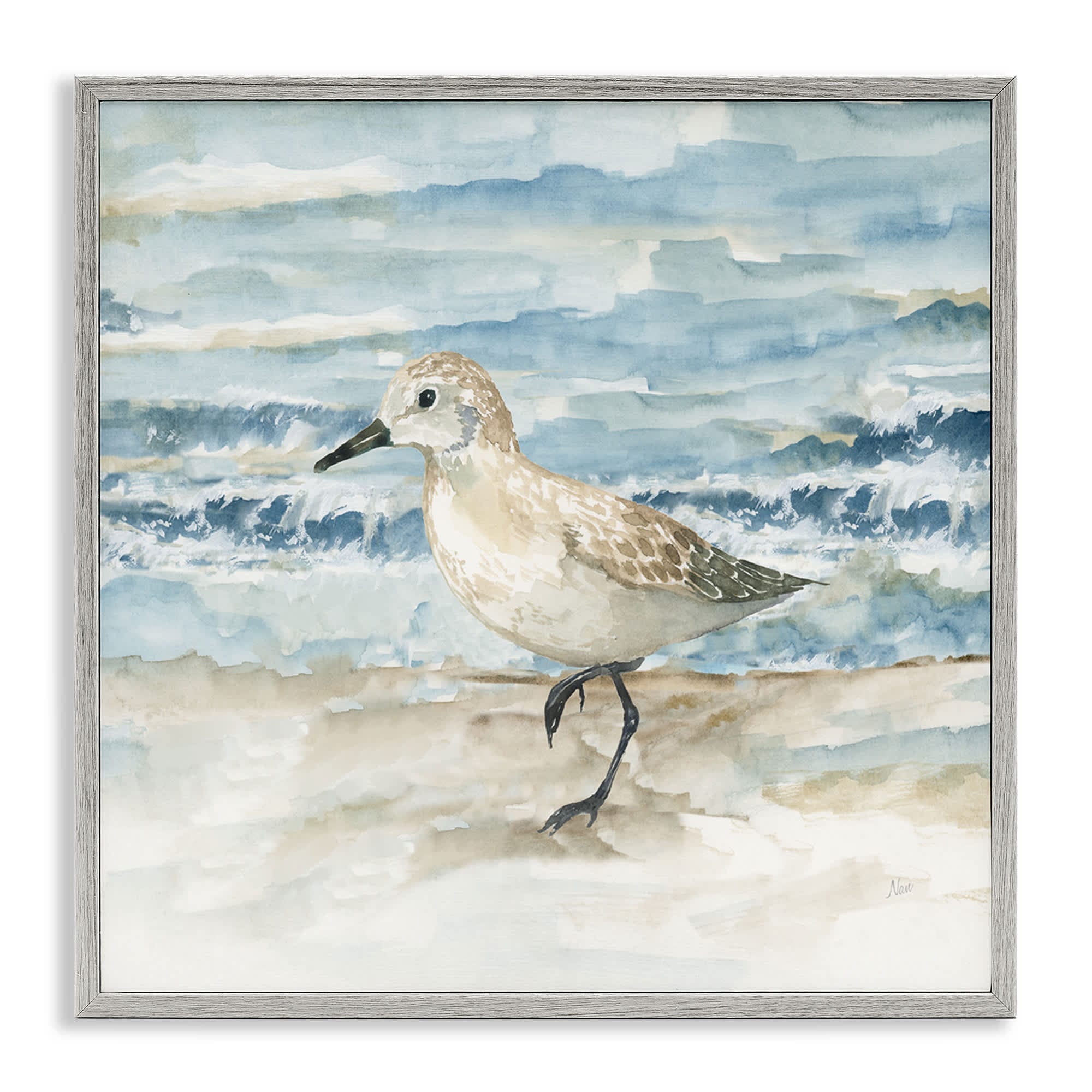 Stupell Industries BS-156-GFF-12X12 Balancing Sandpiper on Shore Gray Framed Giclee Art By Nan 12 x 12