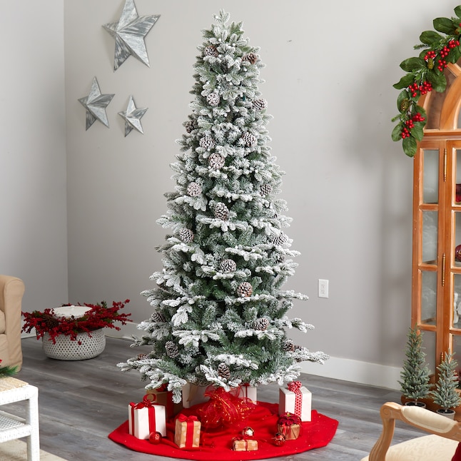 Nearly Natural 7.5-ft Spruce Pre-lit Artificial Tree Flocked Artificial ...