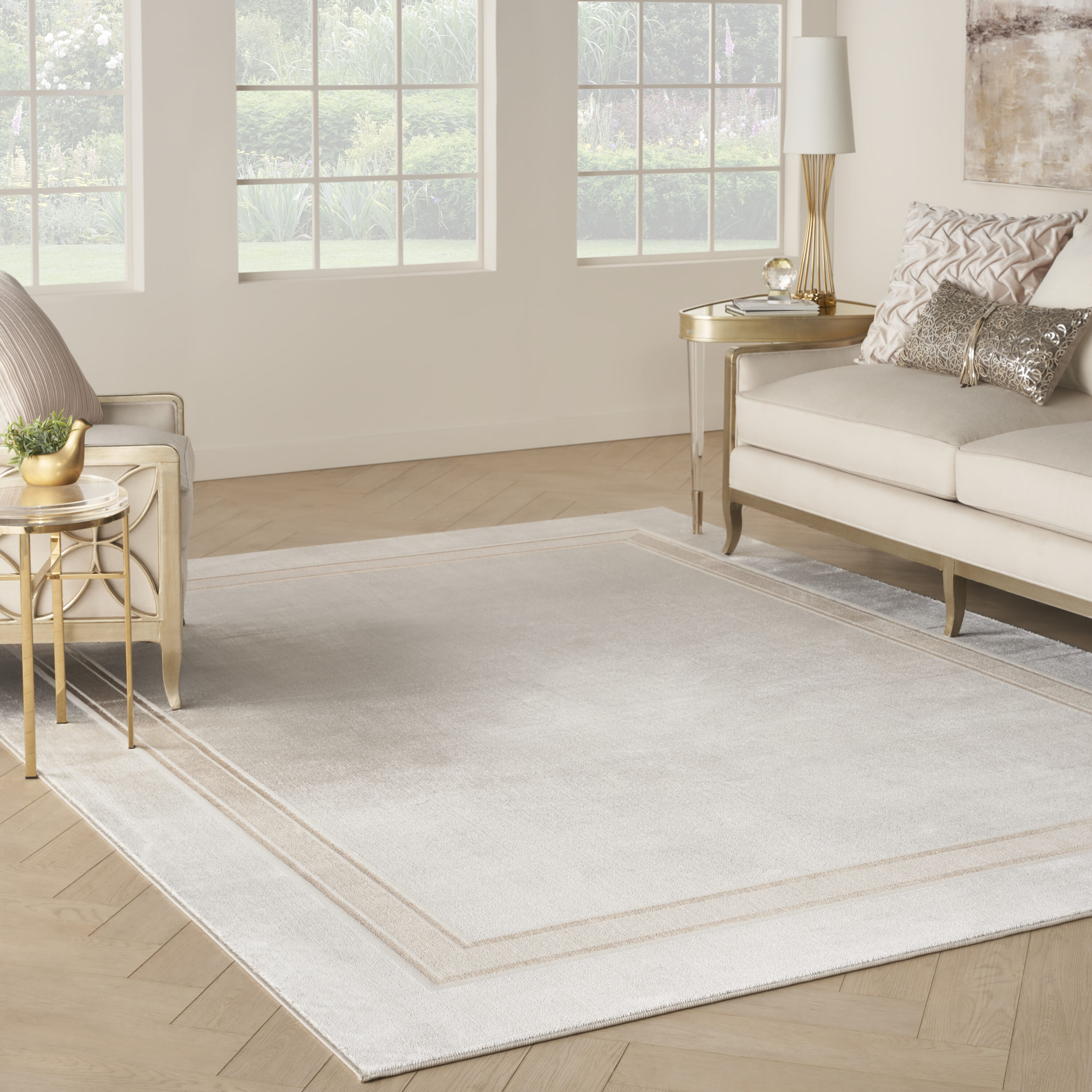 Nourison 099446896520 Glam 8 x 10 (ft) Loomed Polyester Ivory Cream Rectangular Indoor Geometric Mid-Century Modern Area rug