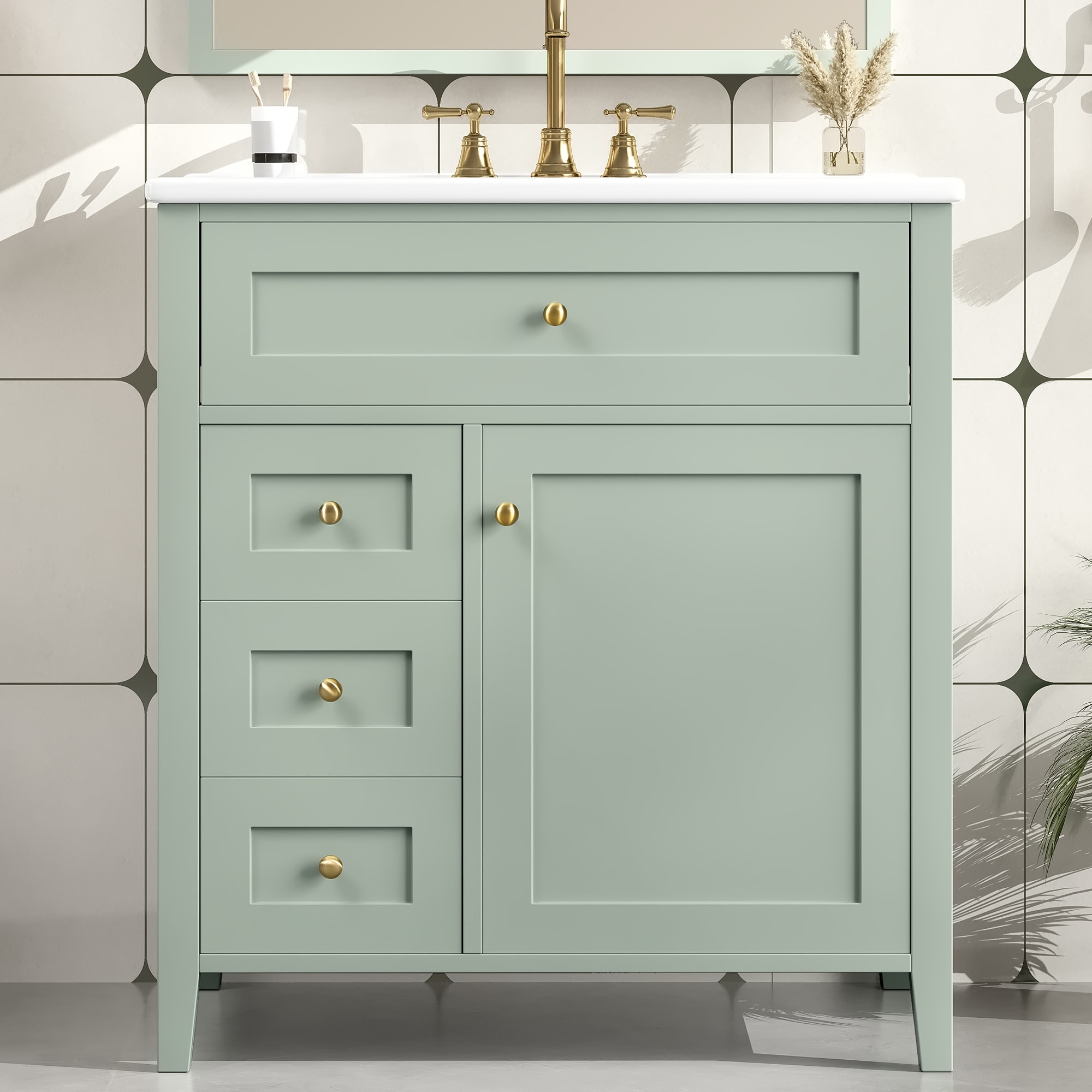 AAZJ Bathroom Vanities with Top 30-in Green Undermount Single Sink Bathroom Vanity with White Ceramic Top