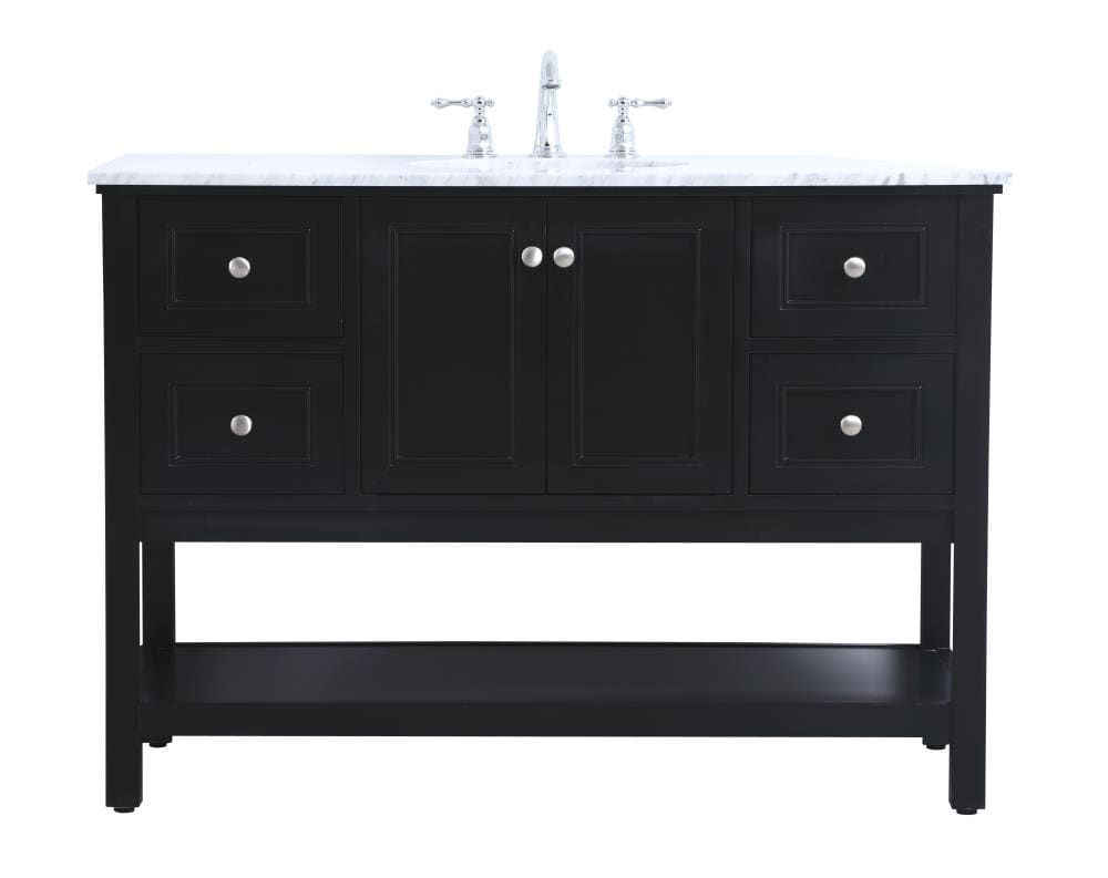 Black 48" Single Marble Top Freestanding Bathroom Vanity