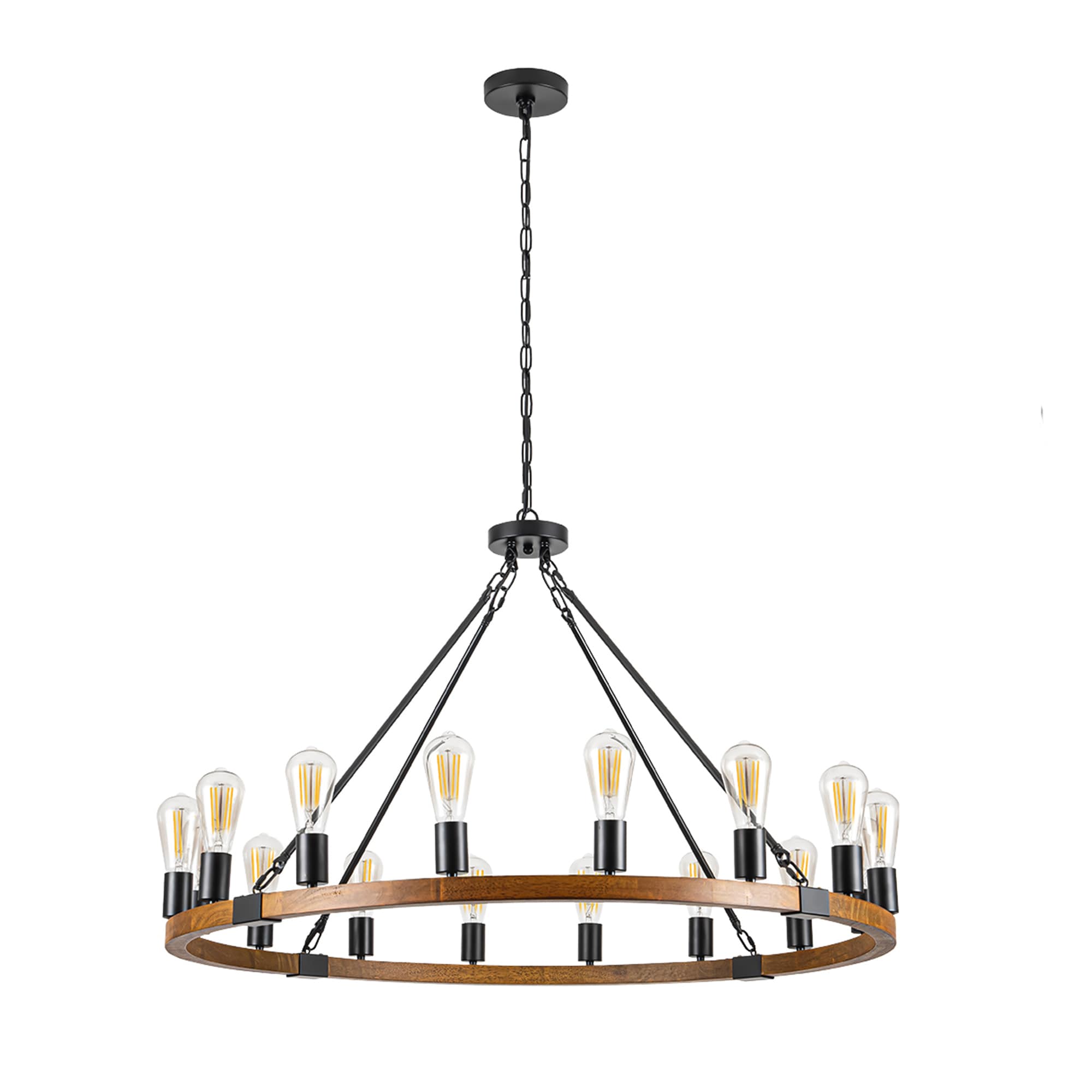 Bybafun YB5100072 16 -Light Black Mid-century Bare bulb Wood For Use in Bedrooms, Dining Rooms, Foyers, Kitchens, Living Rooms Chandelier