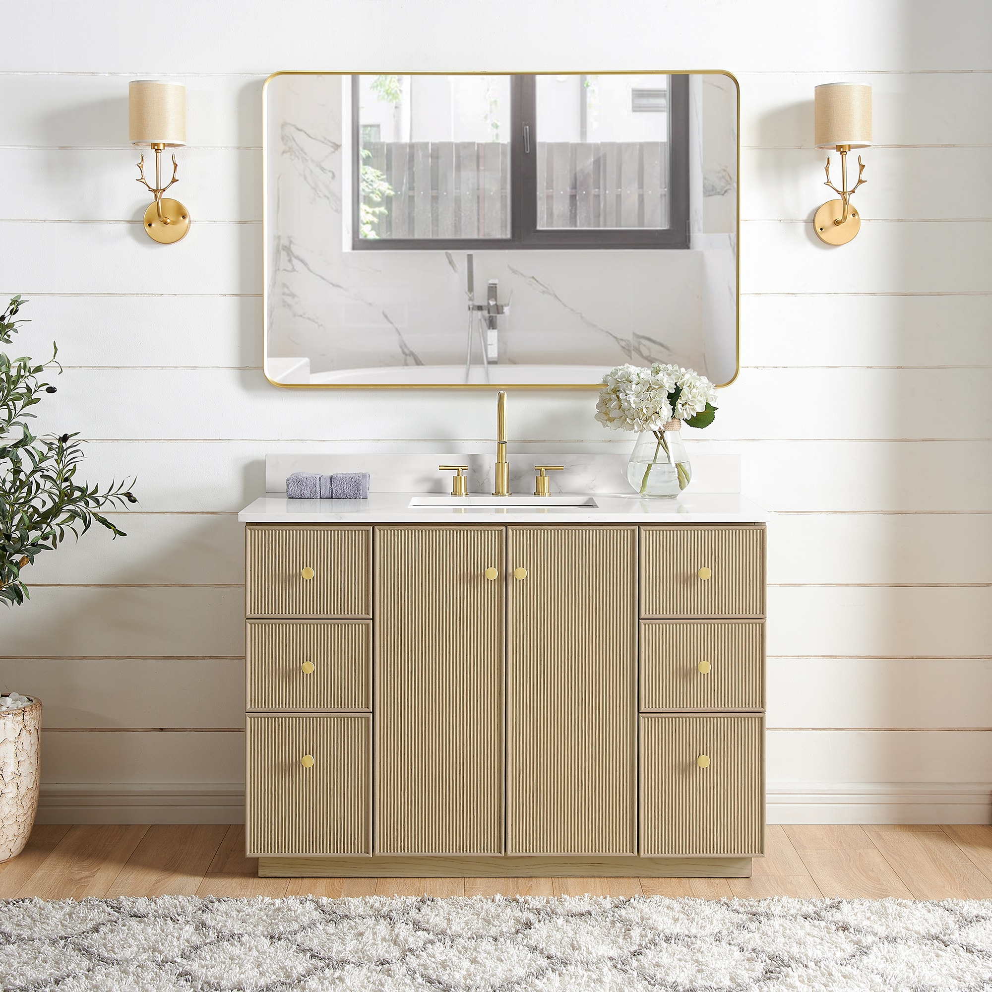 Vinnova Oza 48 in. Free-standing Single Bath Vanity in Aged Natural Oak ...