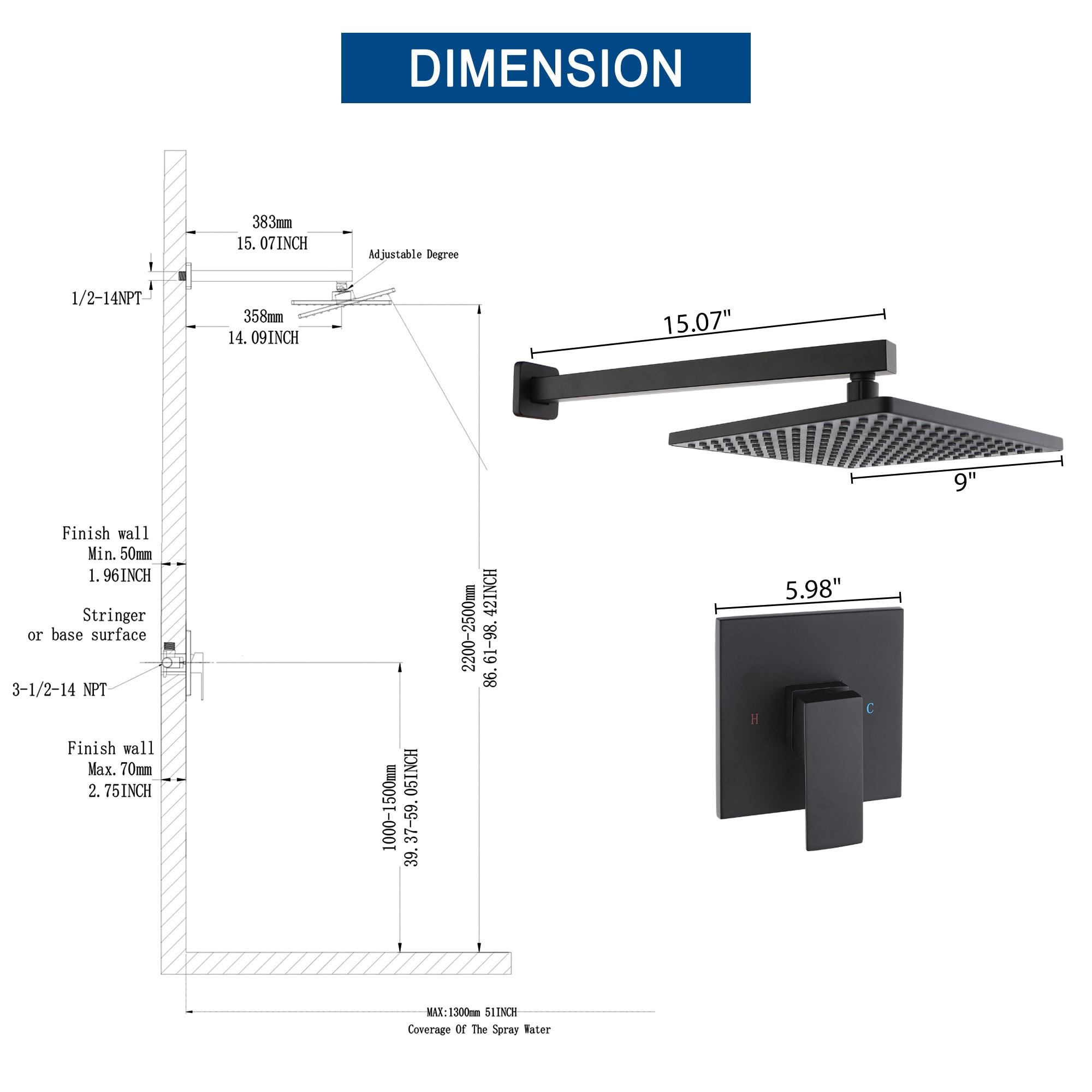 GZMR MR-EB-C-2-10-MB Showerhead-Bar-Panels - View #6