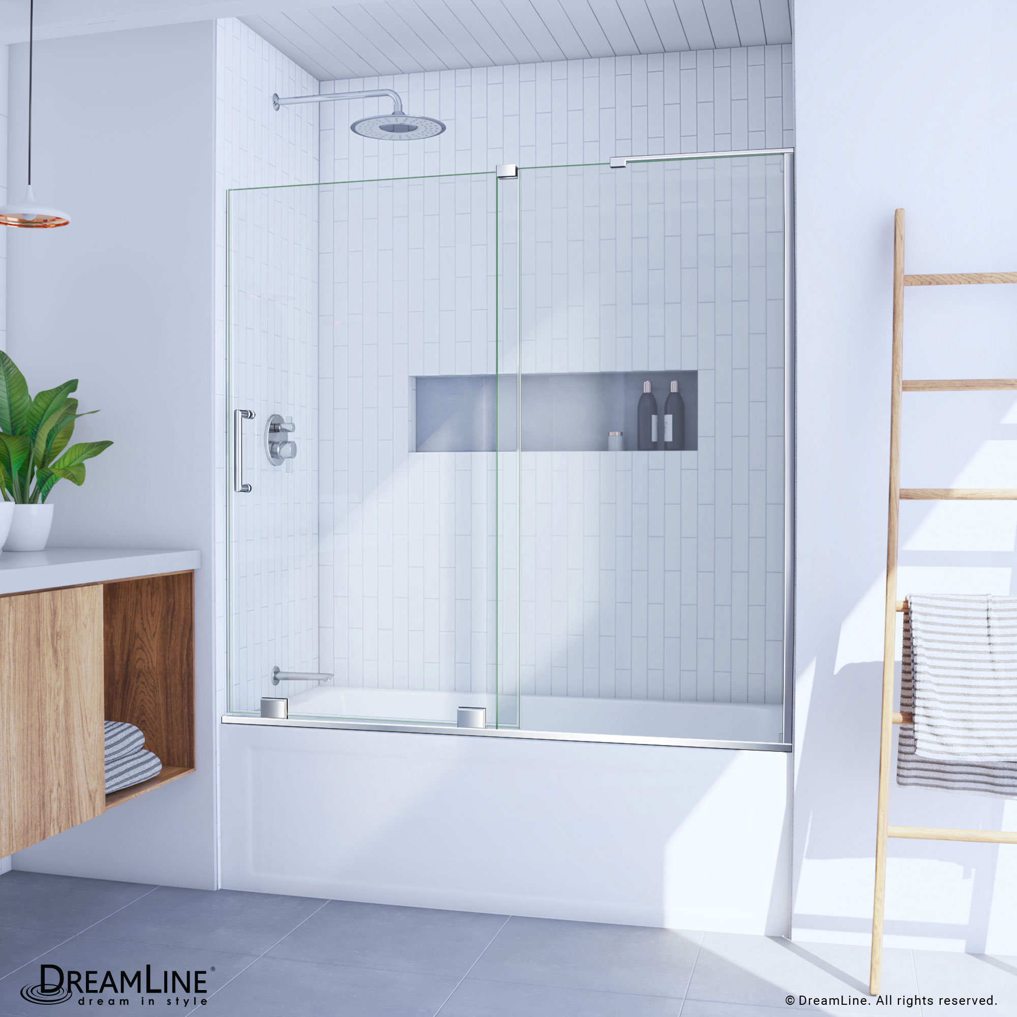 DreamLine SHDR-1960580R-01 Mirage-X Chrome 56-in to 60-in W x 58.0-in H Frameless Sliding Bathtub door