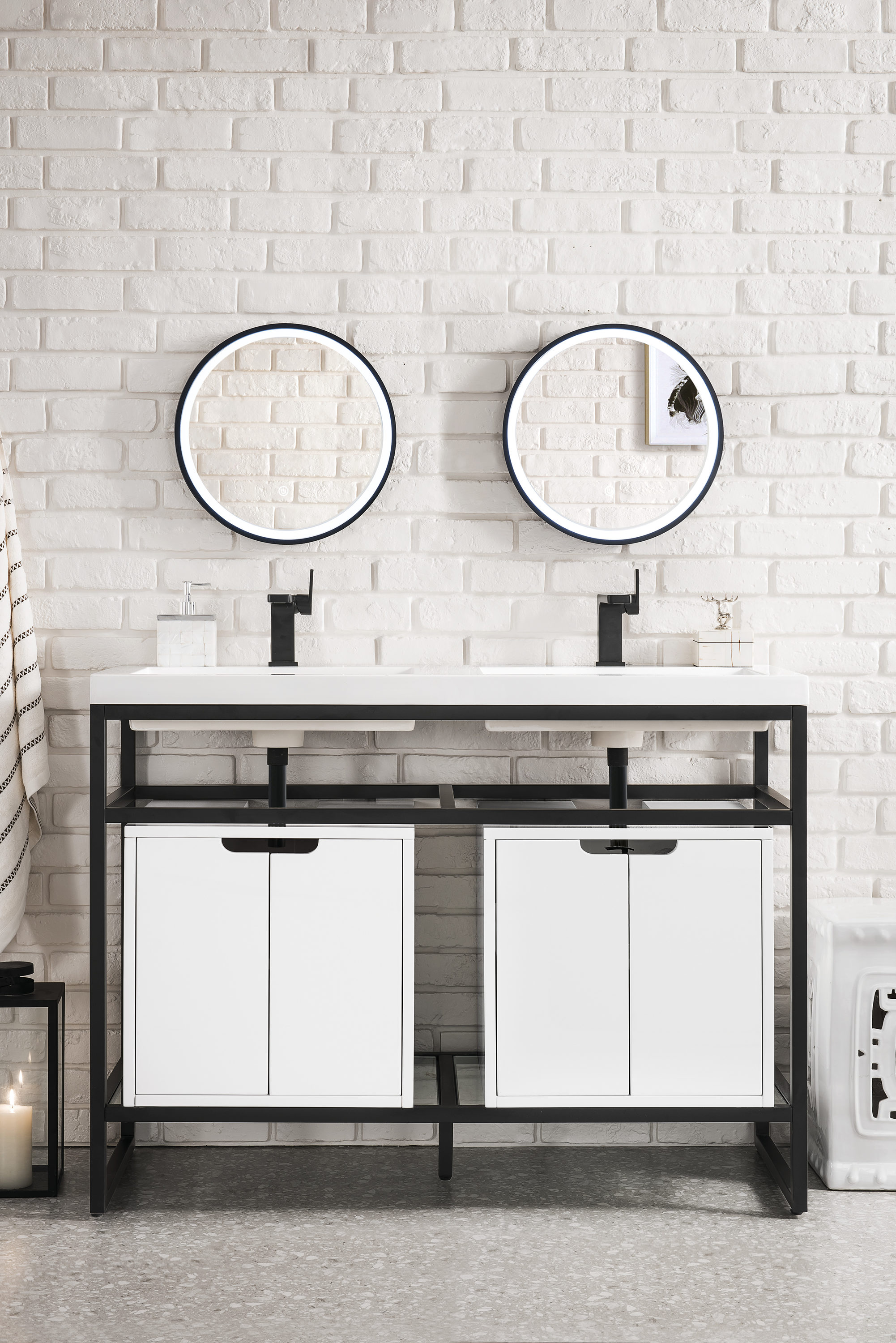 James Martin Vanities C105V47MBKSCGWWG2 Boston Matte Black Stainless Steel Freestanding Transitional Console Sink with Base (18.1-in x 47-in x 33.5-in)