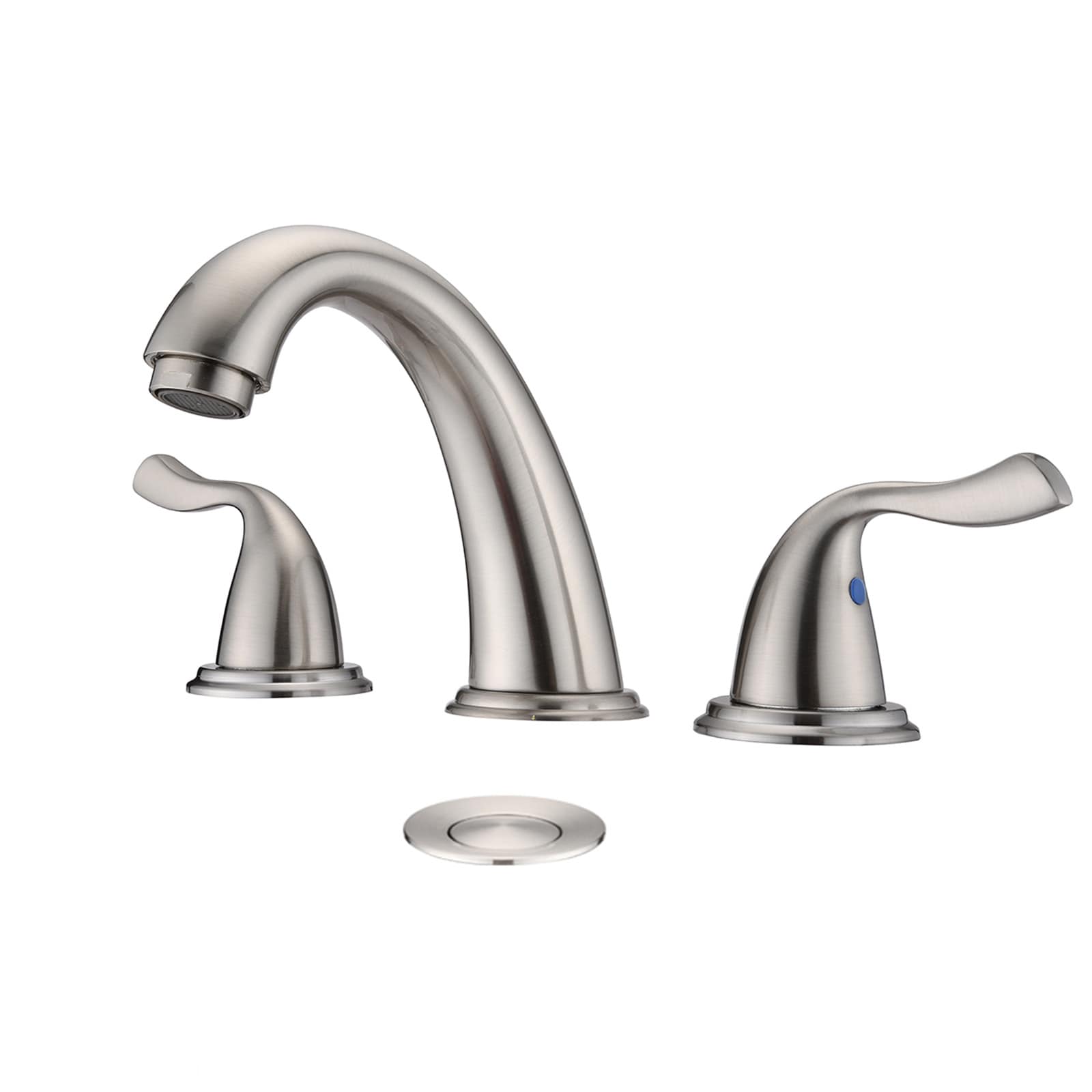 UCLIMAA Brushed Nickel Two Handle Mid Arc Widespread Bathroom Sink Faucet for Three Hole Installation