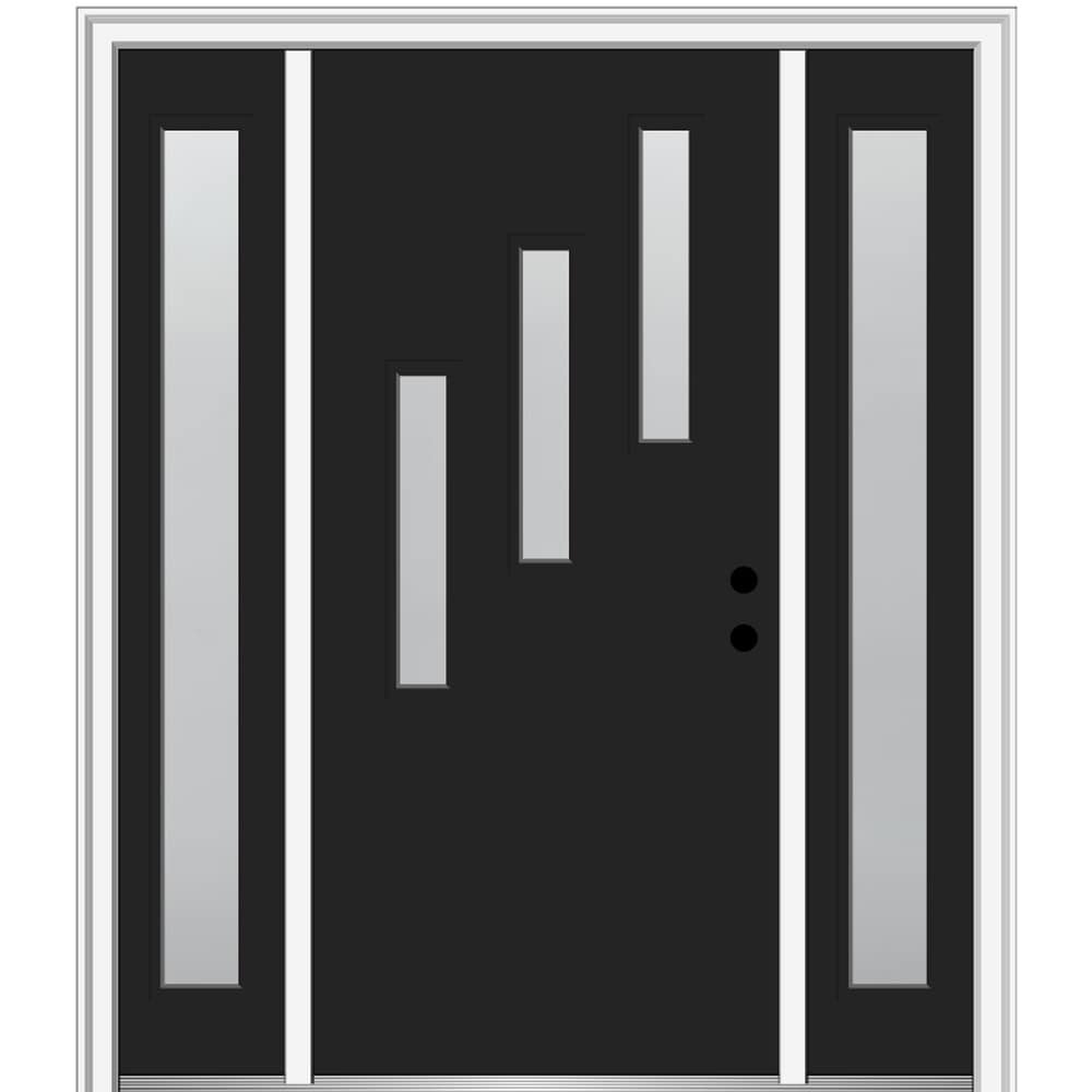 MMI DOOR ZZ348139L 64-in x 80-in x 4-9/16-in Fiberglass Pulse lite Left-hand inswing Black Painted Prehung Front Door with Sidelights with Brickmould Insulating core