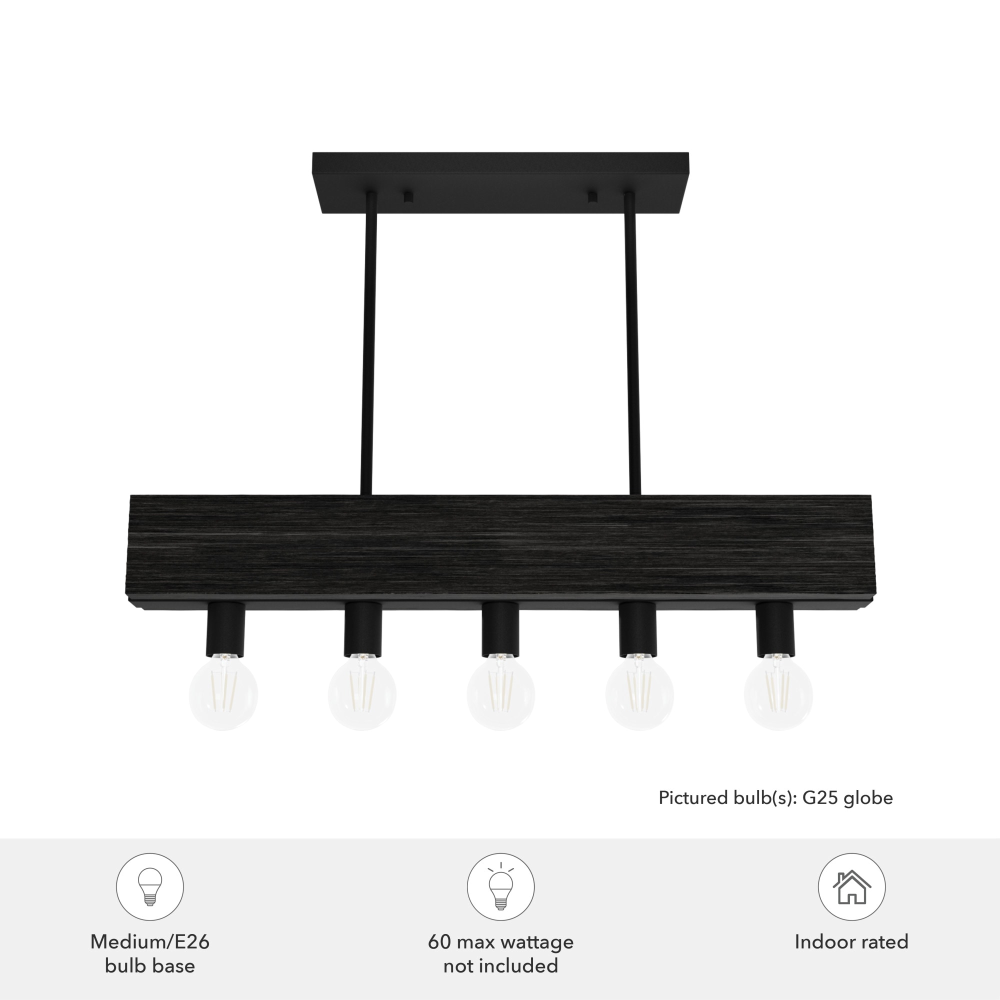 Black Iron and Ash 5-Light Linear Chandelier