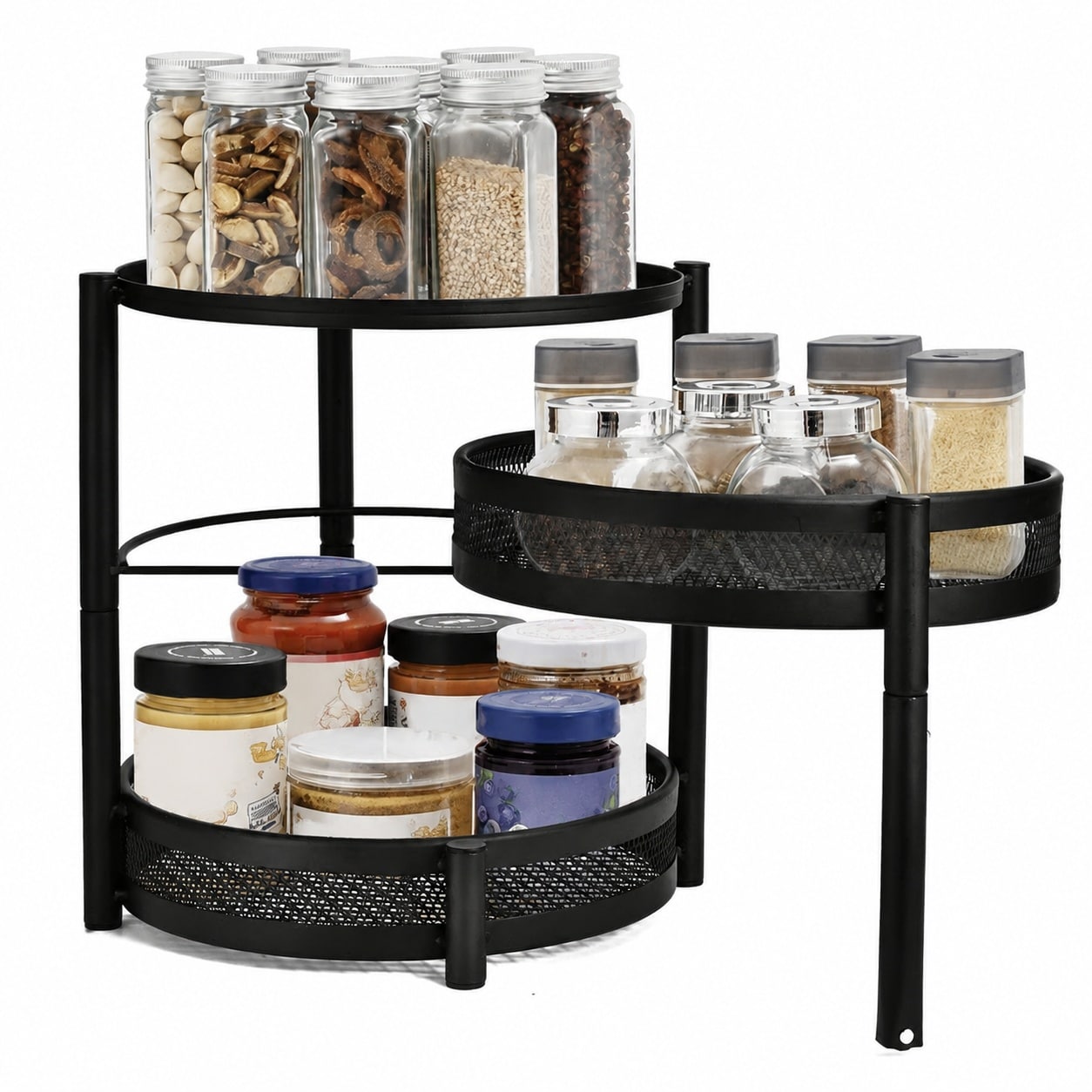 DHMHD  Three Tier Rotating Spice Rack Turntable Countertop Organizer for Kitchen and Bathroom Accessories Black durable home and garden accessory