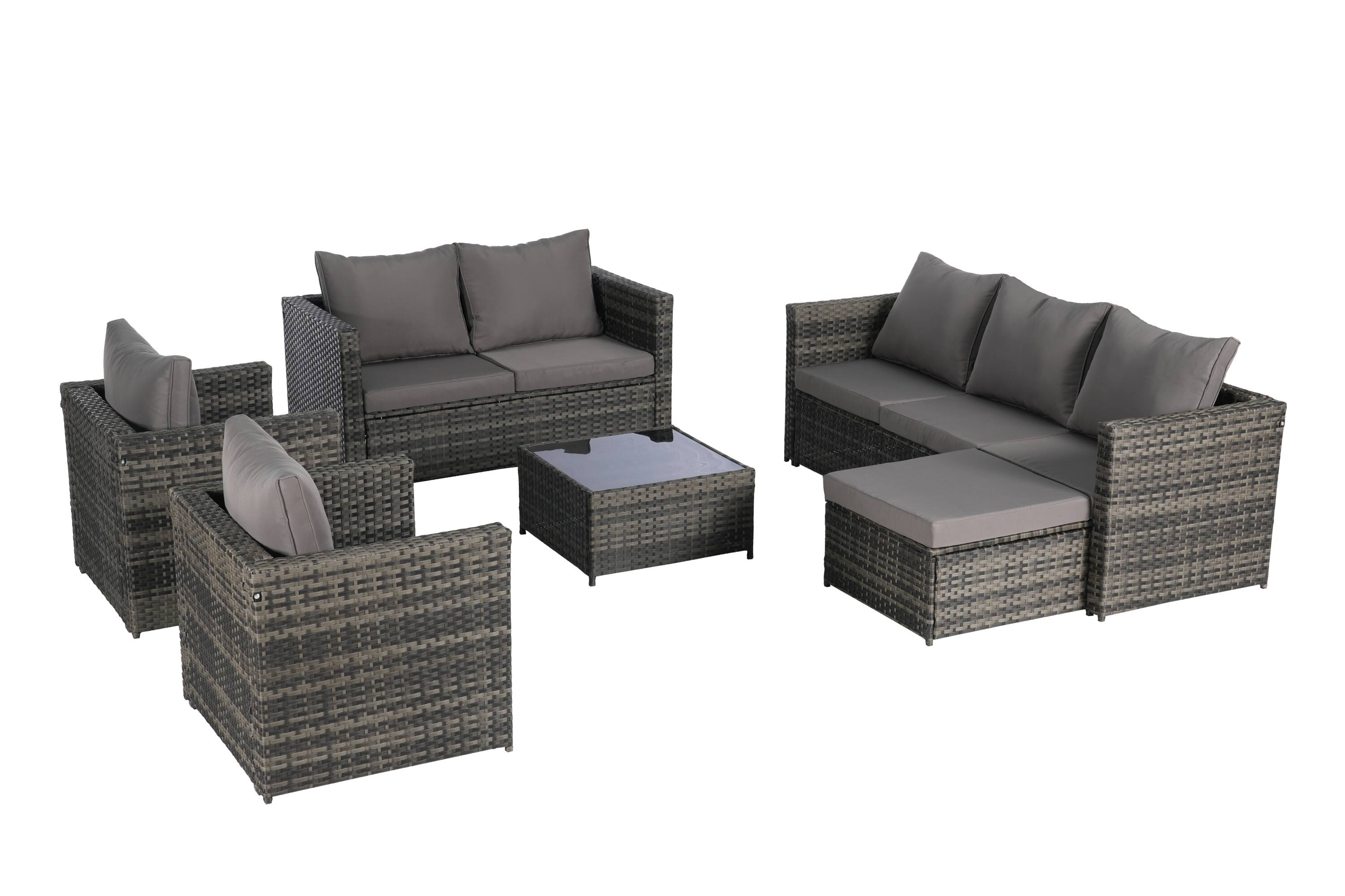 AAZJ TEM-005AAE Patio Conversation Set 6 -Piece Rattan Patio Sofa Conversation Set with Gray Cushions