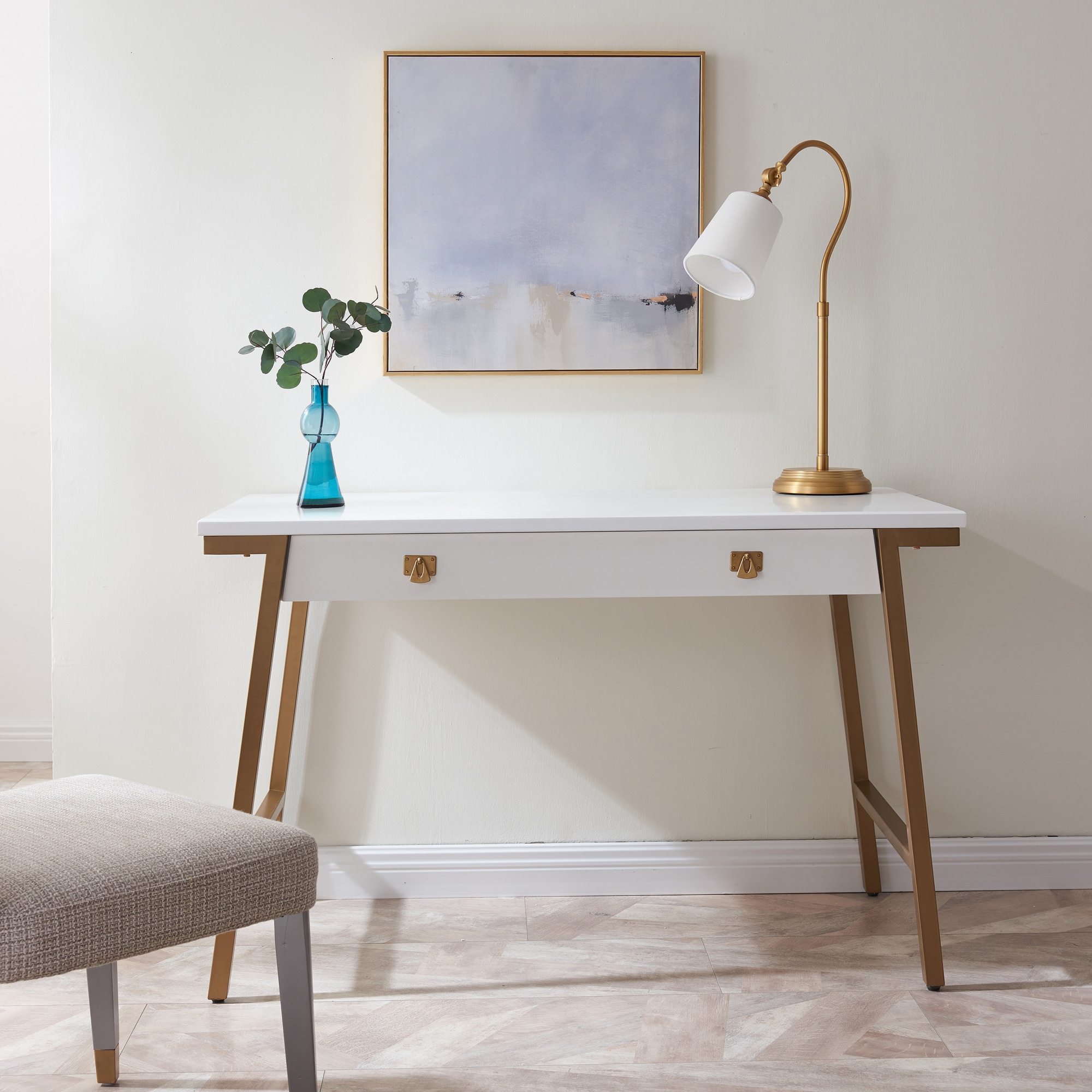 Claudette 48 Wide White Gold Corner Computer Writing Desk