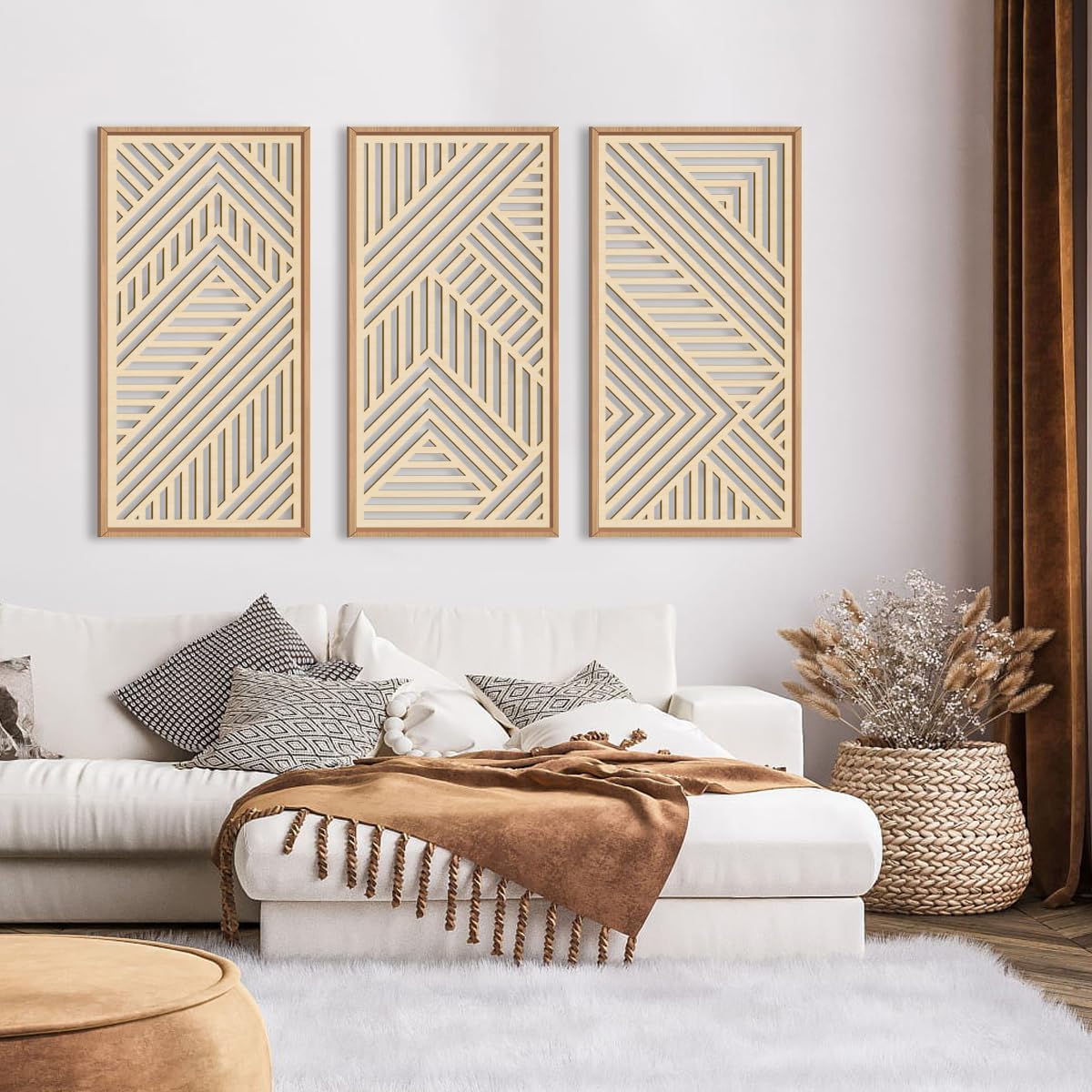 Phewnyzo Large Boho Wooden Wall Art 16x32 Inch Framed Mid Century ...