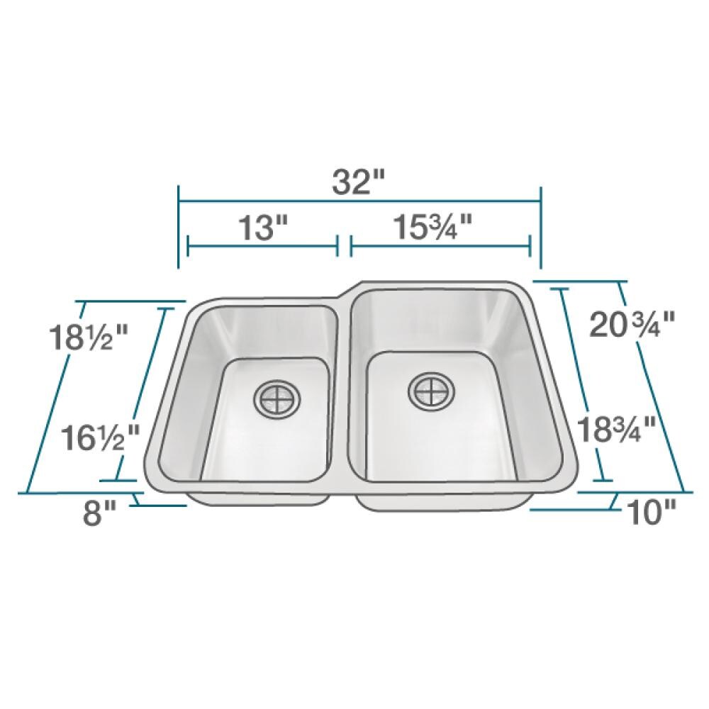 MR Direct Undermount 32-in x 20.75-in Stainless Steel Double Offset ...