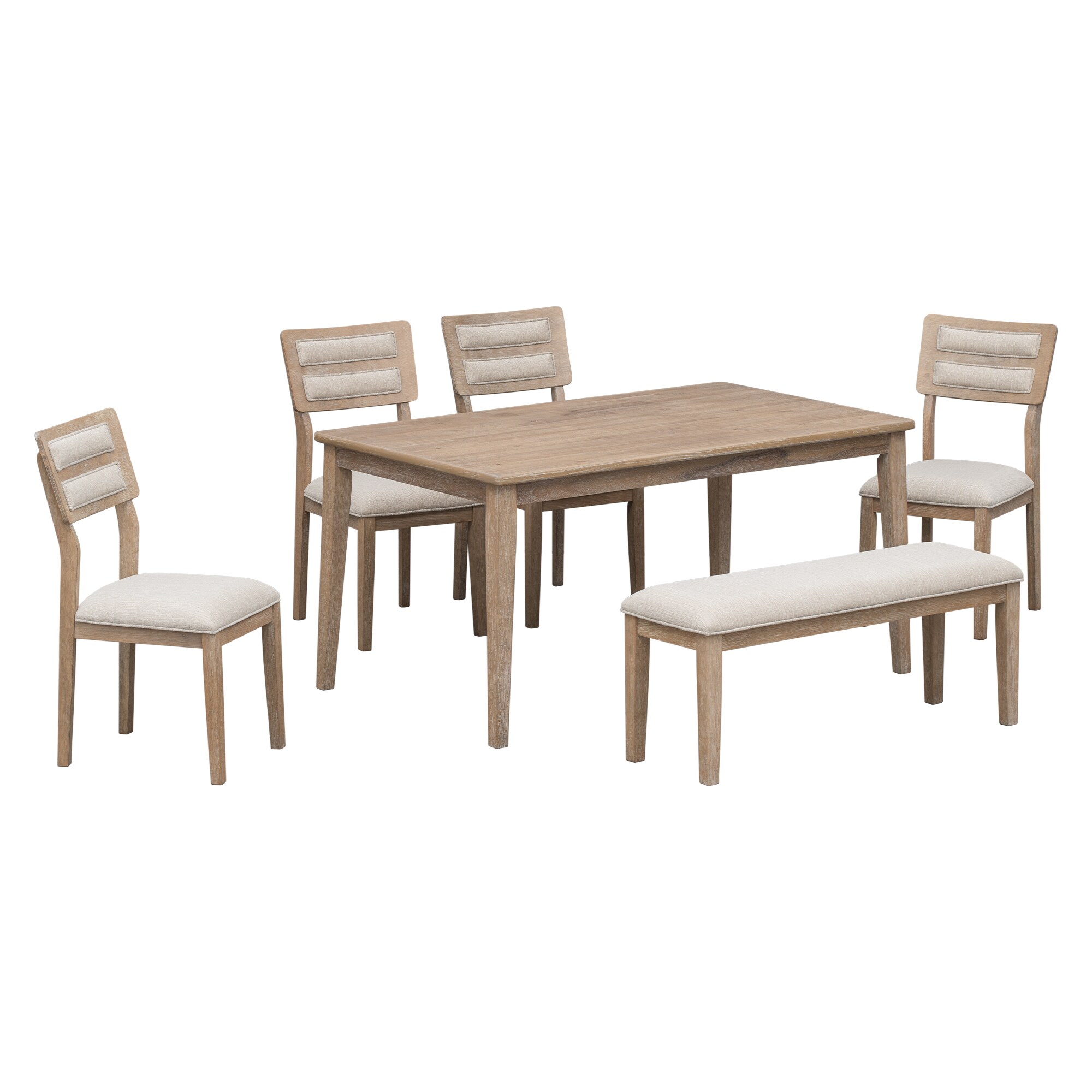 Nestfair DSH043E Natural Wood Wash Contemporary/Modern Dining Room Set with Rectangular Table ( Seats 6 )