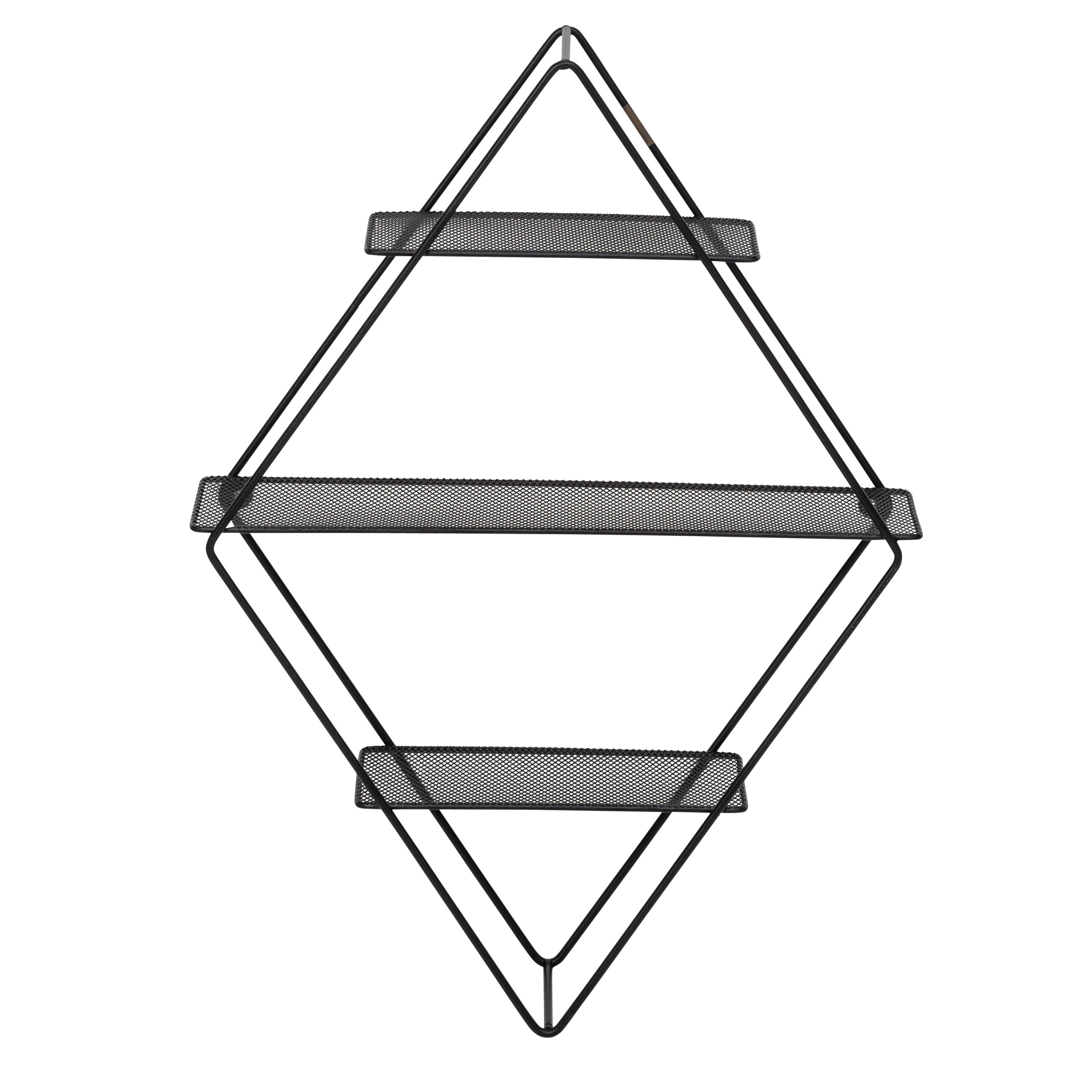 Black Geometric Steel 3-Tier Floating Wall Shelf