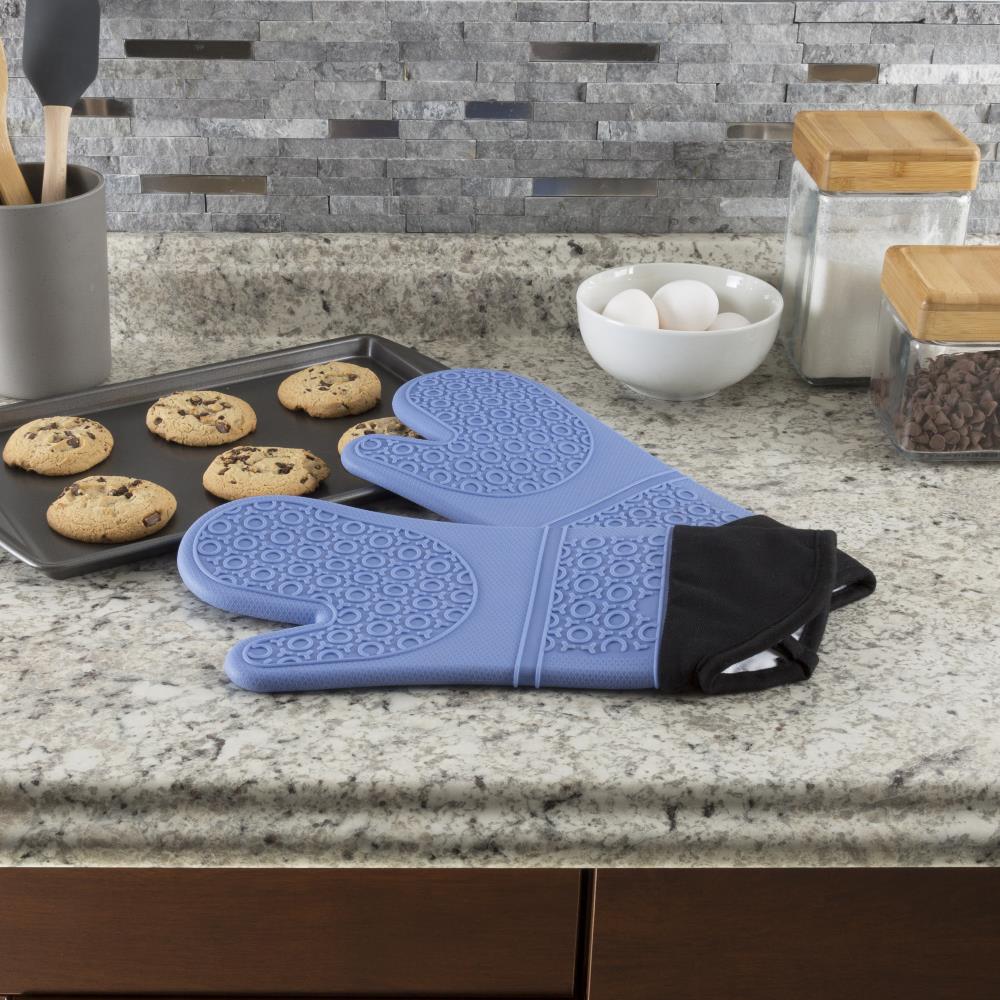 Oven Mitts, Heat Resistant Kitchen Oven Gloves 572°F, Non-Slip Silicone Surface, Extra Long Flexible Thick Mitts for Kitchen , Cooking , Baking , BBQ