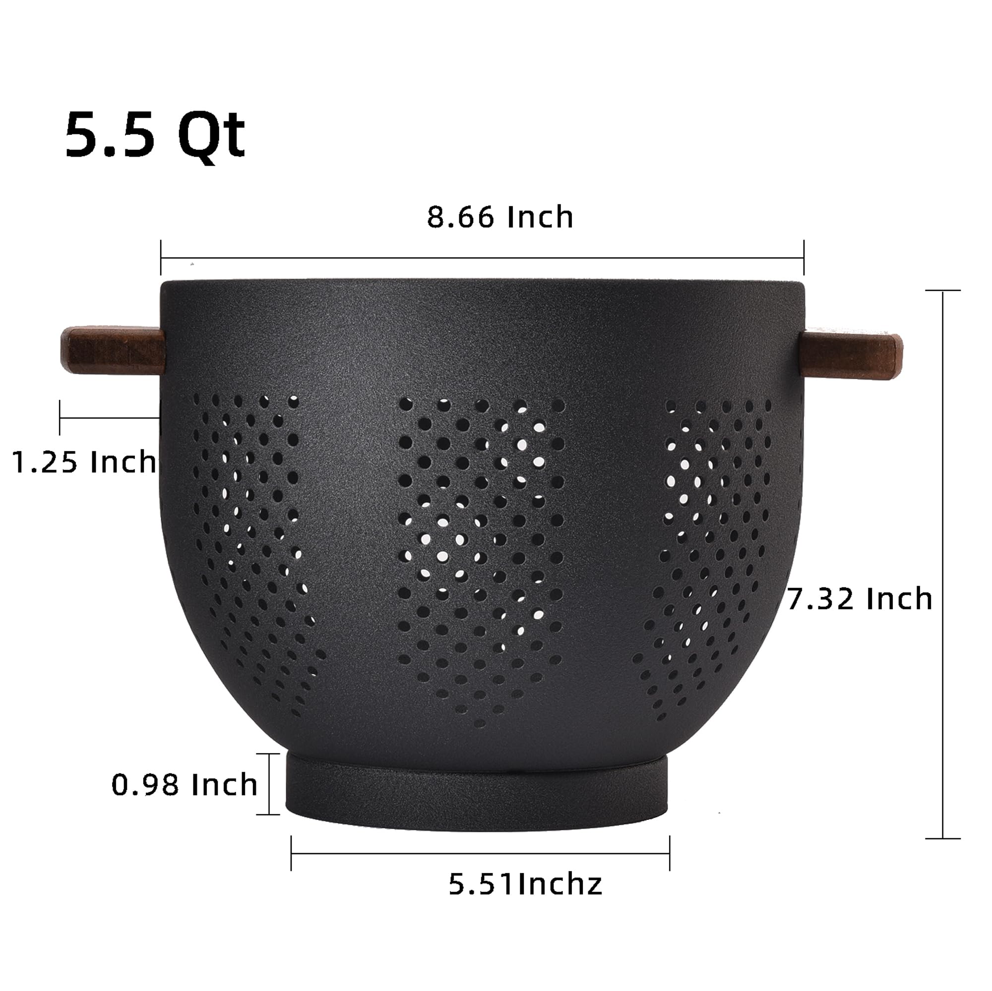 DHMHD Metal Colander with Wood Handle and Stable Base Powder Coated ...