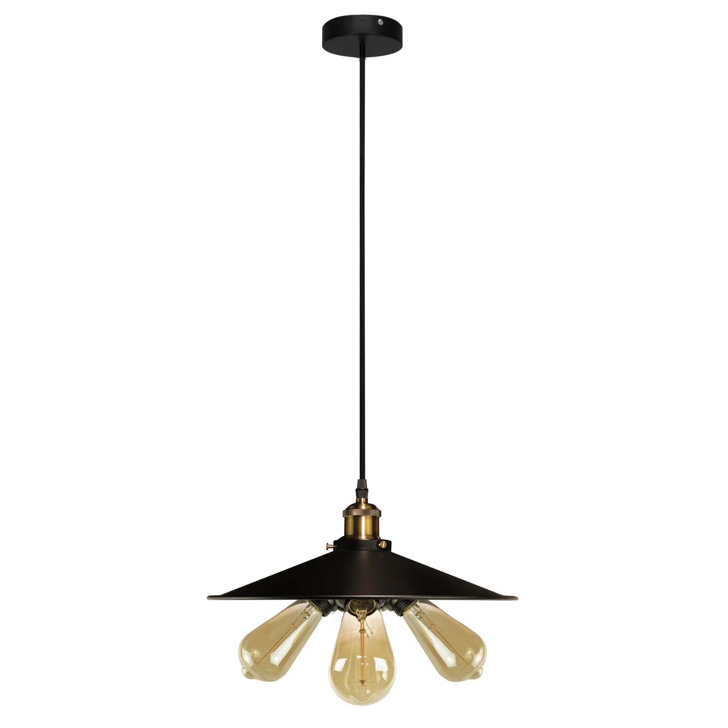 IPOINT IPT-8009-D15-3-BLK 3-Light Black Modern/Contemporary Cone Hanging Pendant Light
